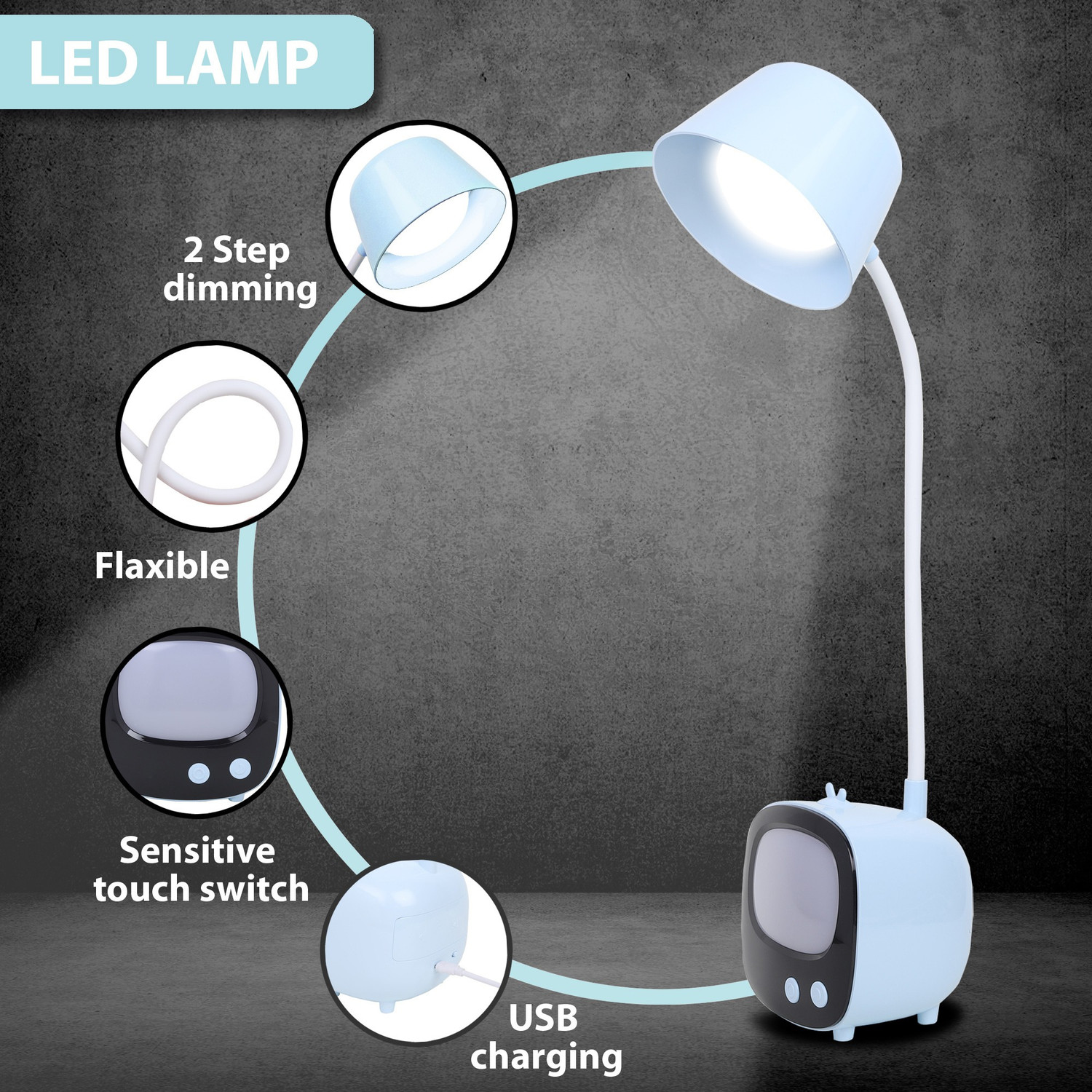 Image of AKR TV Design Rechargeable LED Desk Lamp Touch Control Table Lamp