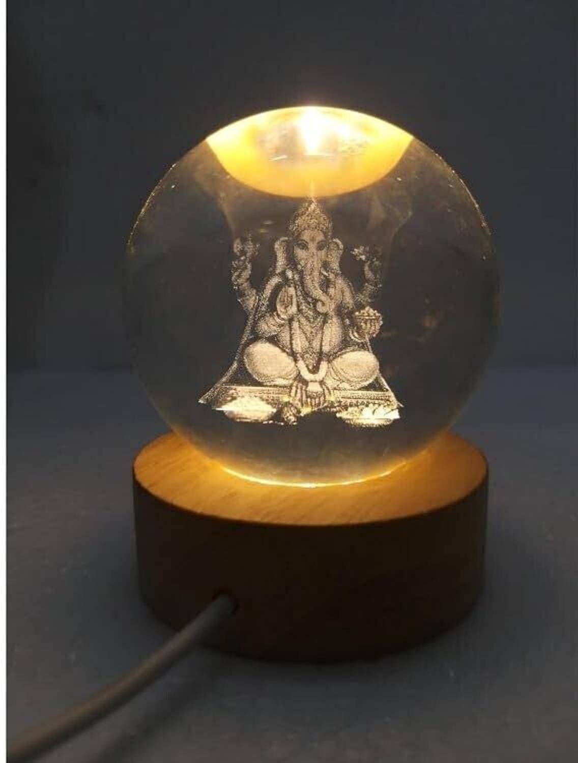 PESCA LORD GANESH 3D CRYSTAL BALL LAMPS FOR BEDROOM Warm White Ni
