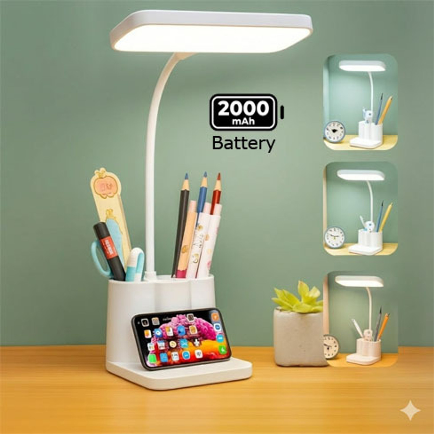 Image of DIYALUX 3-in-1 LED Desk Lamp with Pen Holder & Mobile Stand Study Lamp (15 cm, Cool White)