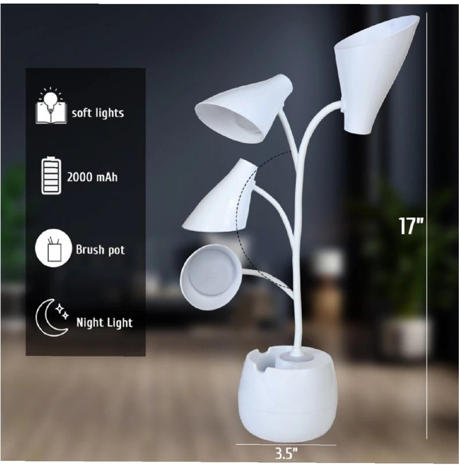 Image of Geo SPORTS 3 Colour Mode Rechargeable, Flexible Gooseneck LED Study /Desk Study Lamp