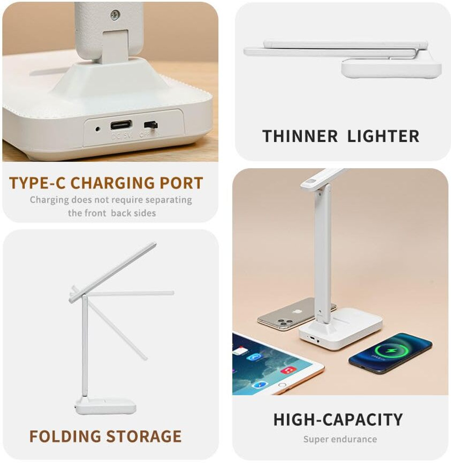 Image of Trust Ware Foldable Desk Light 2000mAh Rechargeable Battery Touch Sensor On /Off Study Lamp
