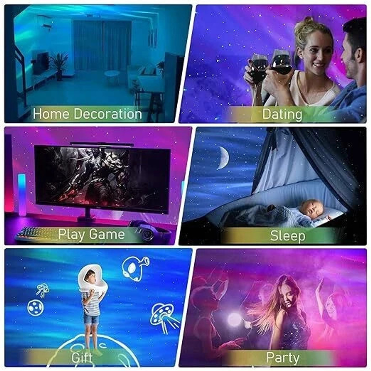 Image of SHOPOGENIX 3-in-1 Galaxy Star Night Projector with Moon, Nebula & Stars Night Lamp
