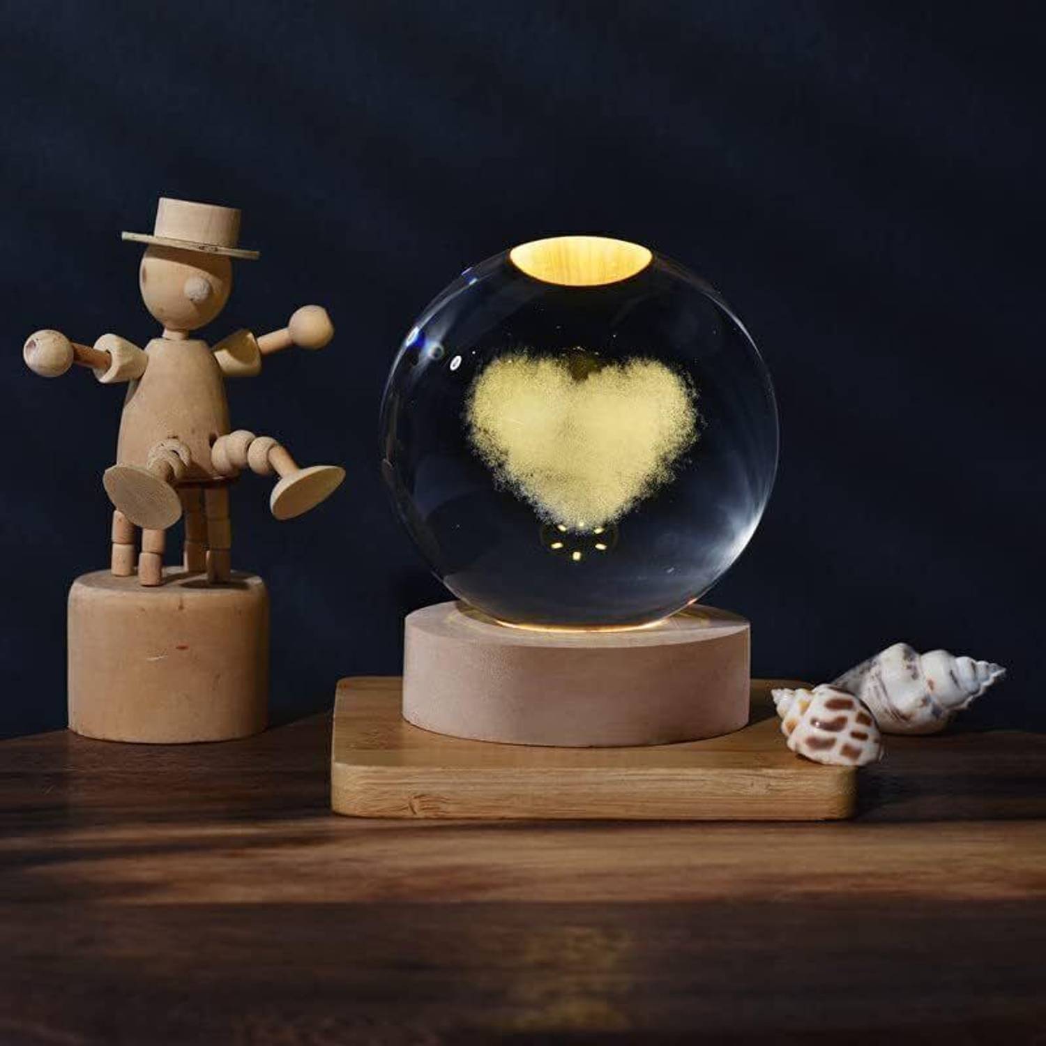 PESCA 3D Heart Cloud Crystal Ball Night Lamp Warm Light USB Charg