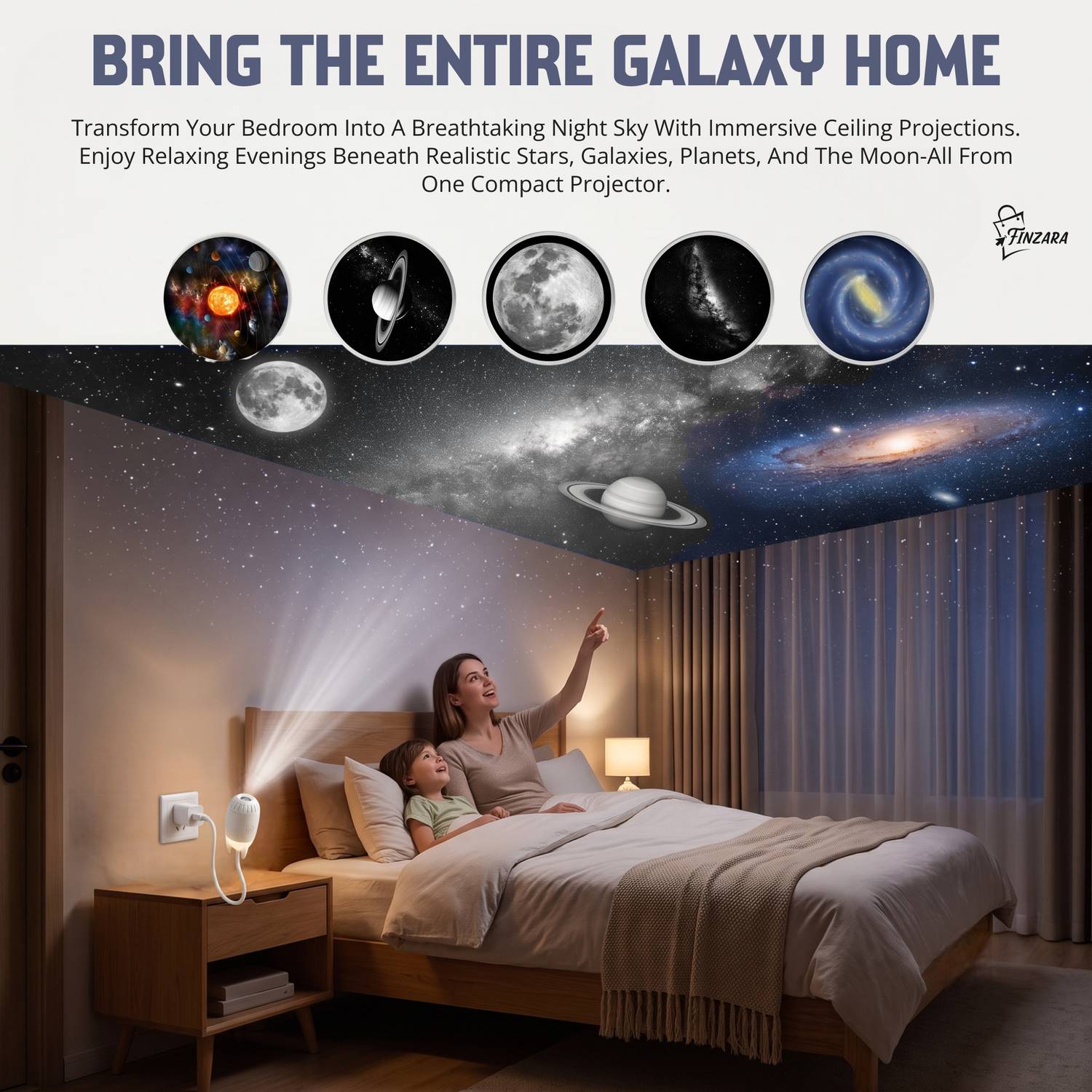 Finzara 2-in-1 Mini Galaxy Projector Night Light - Image 2