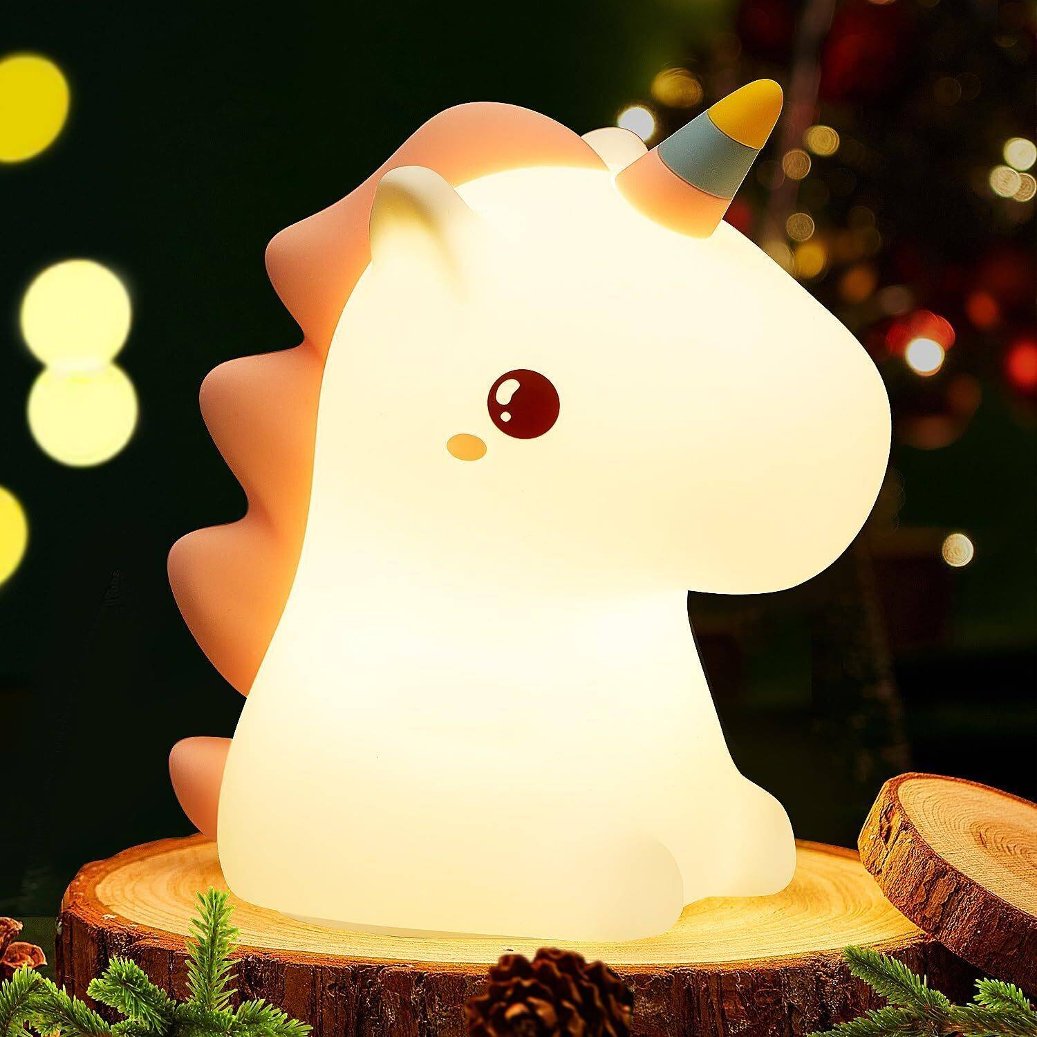4tens Cute Unicorn Night Light, USB Rechargeable, 7-Colors Changing Light, Room Decor Night Lamp