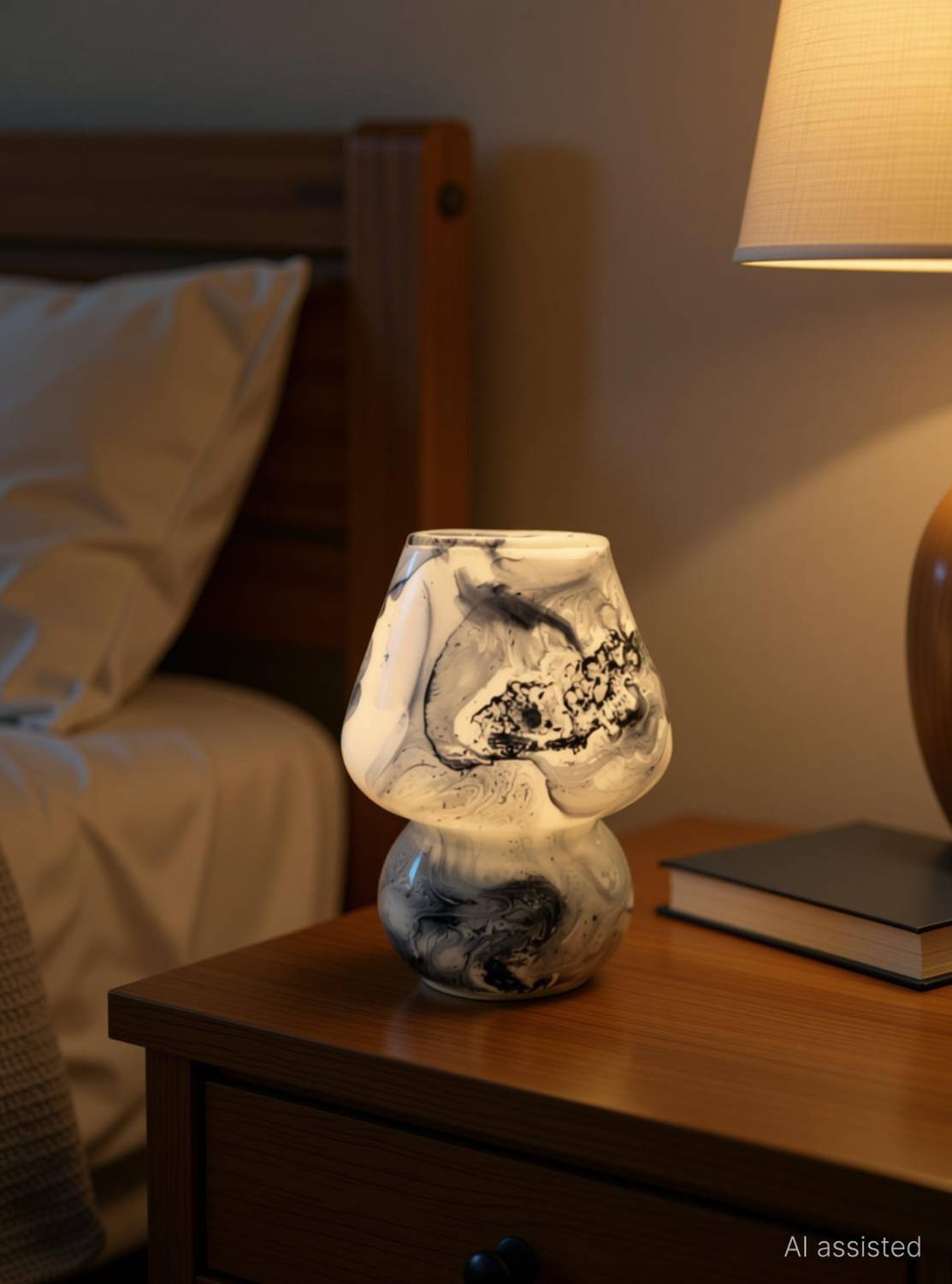 Adgaur Aesthetic Mushroom Table Lamp with Marble Swirl Design, Mini Table lamp. Night Lamp