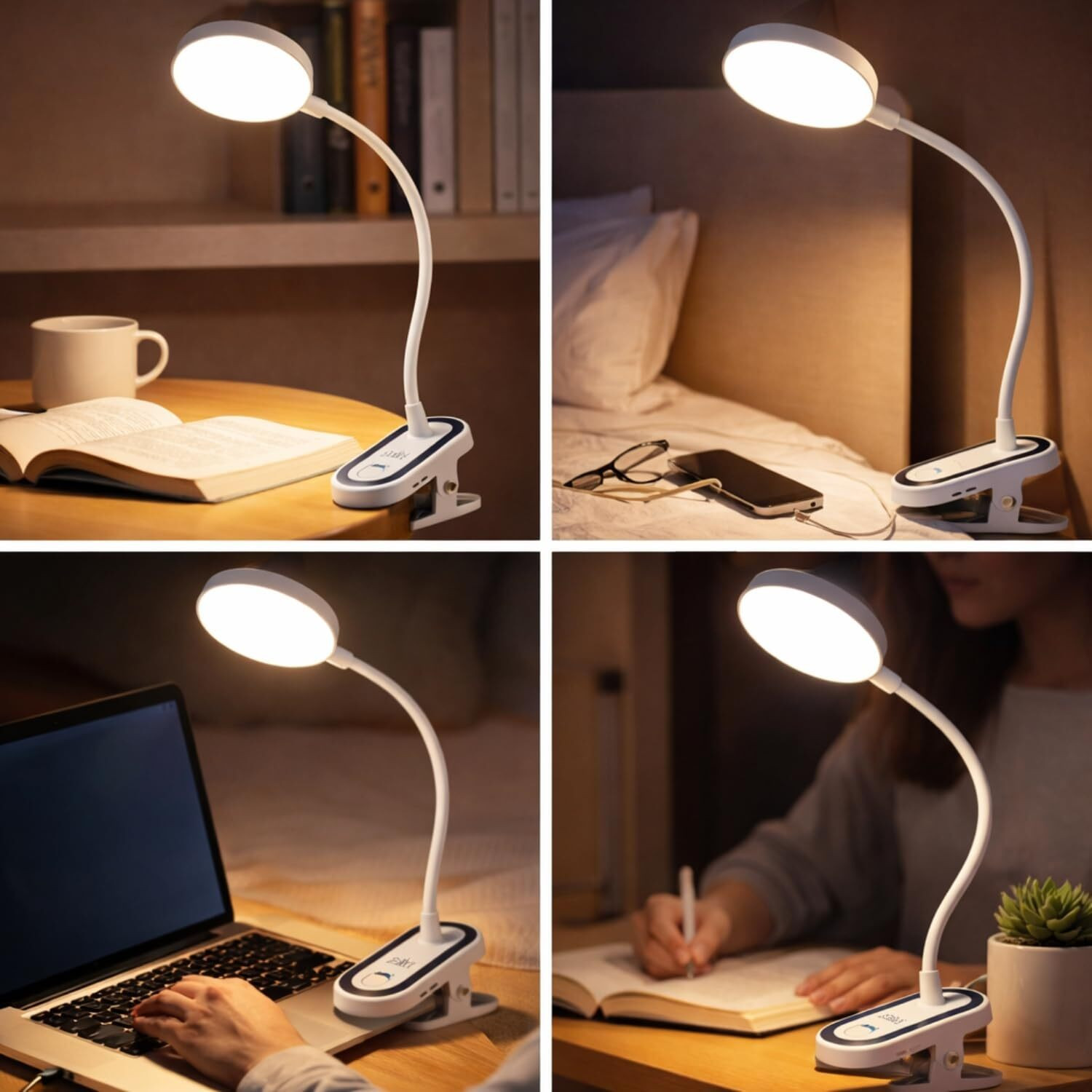 Image of Refulgix Rechargeable LED Clip Stand Table Lamp, 3 Modes, Dimmable Reading Light Study Lamp