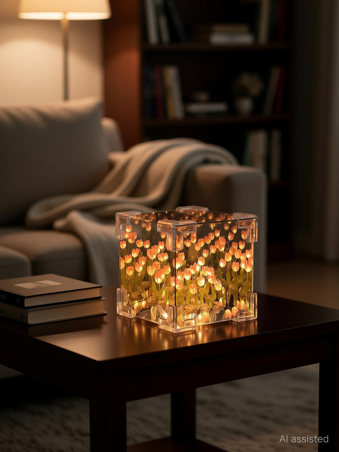 Image of Estervig Tulip Cube Mirror Lamp DIY Kit 20 LED Flower Lights, Infinity Mirror Table Lamp Night Lamp
