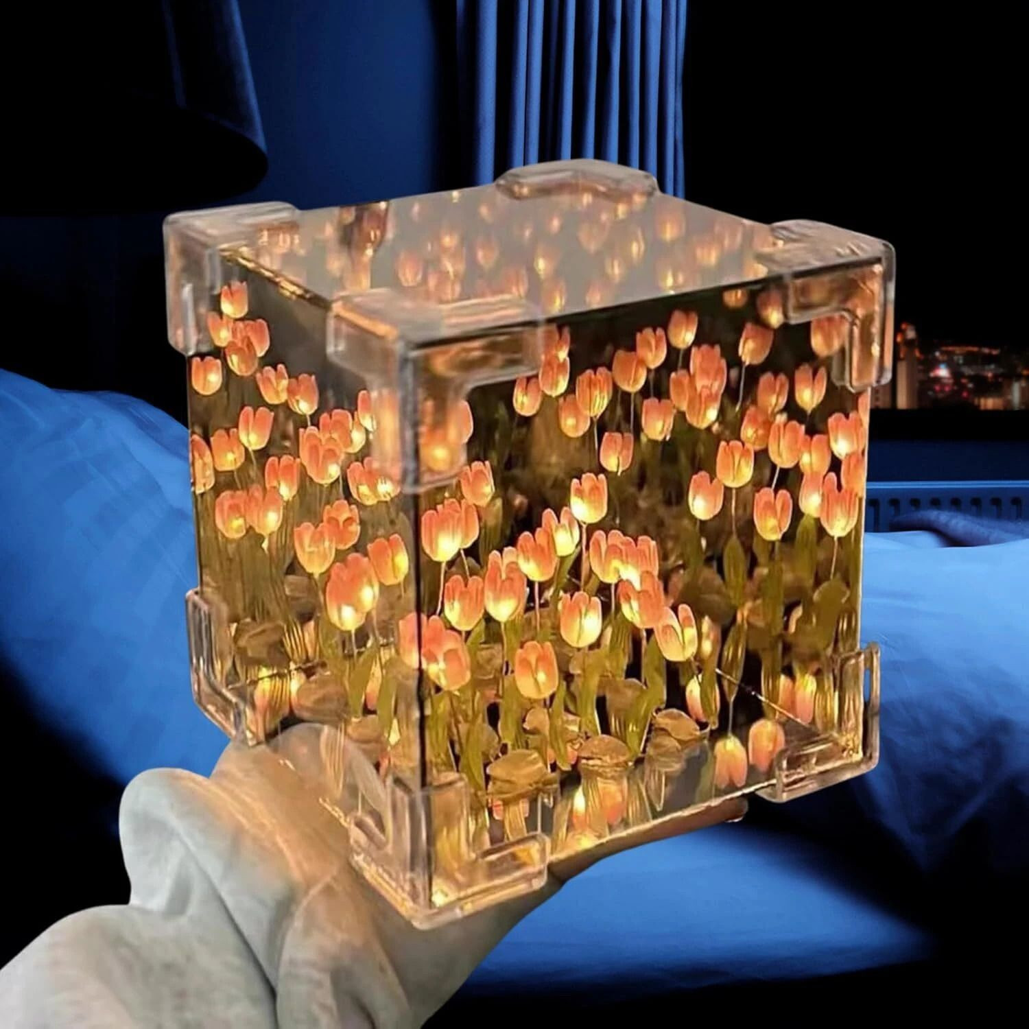 Image of Estervig Tulip Cube Mirror Lamp DIY Kit 20 LED Flower Lights, Infinity Mirror Table Lamp Night Lamp
