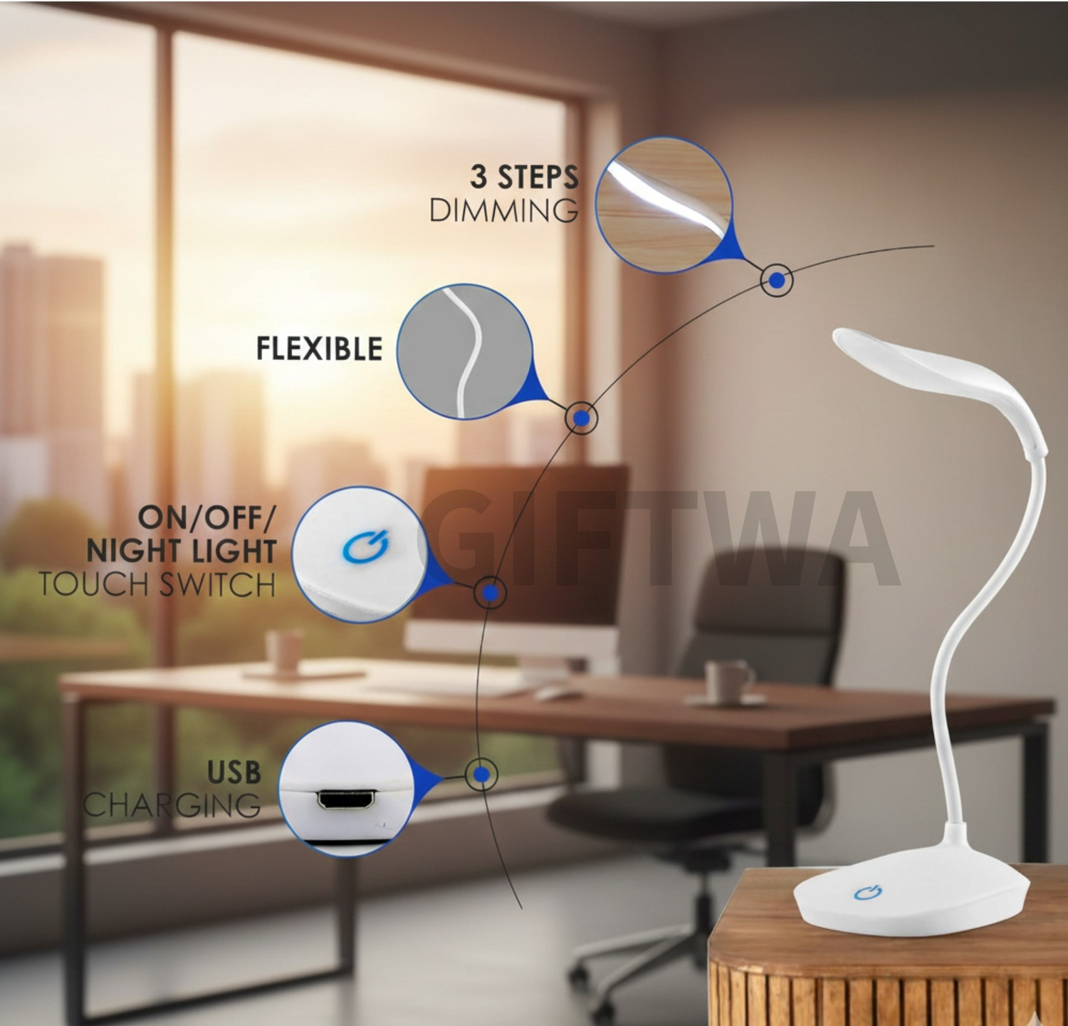 Image of GIFTWA LED Desk Lamp for Study Table | Eye Protection Reading Light Study Lamp