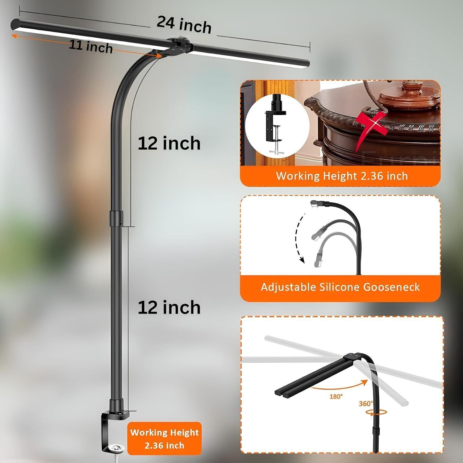 Image of XERGY Double Head LED Desk Clamp Lamp Light- with Adjustable Arms Table Lamp