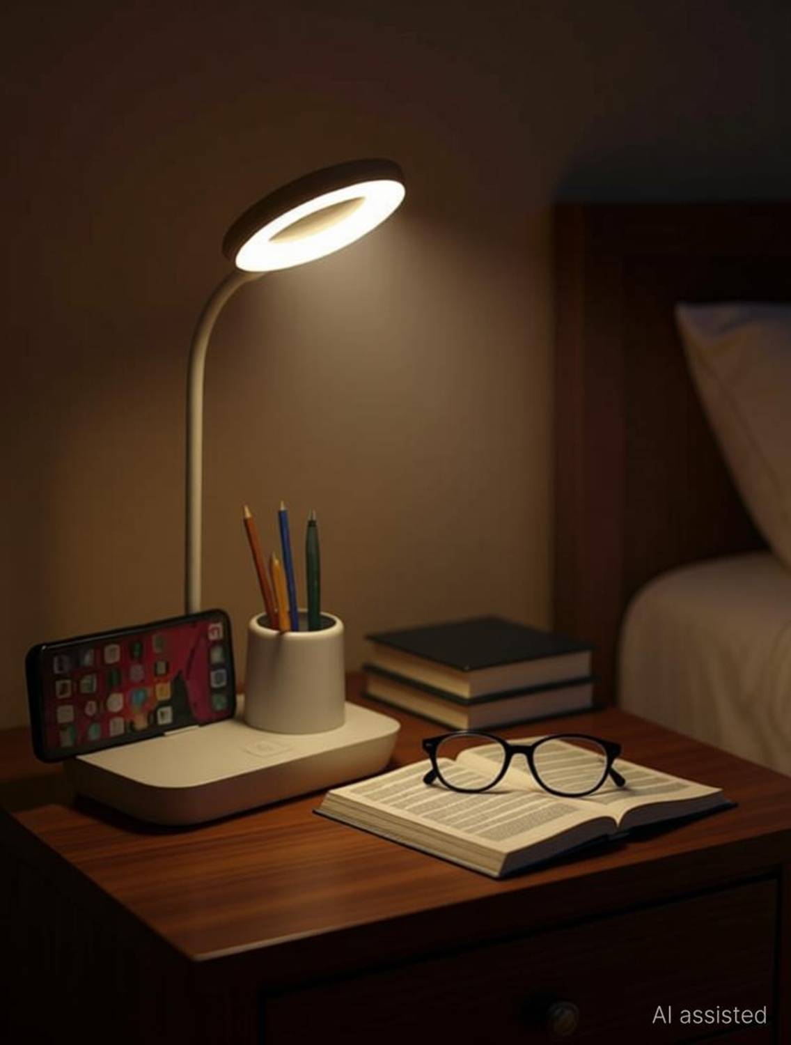 AKR Powerful Rechargeable lamp with Pen Holder 3 Dimmable Lights With Rotating Neck Study Lamp