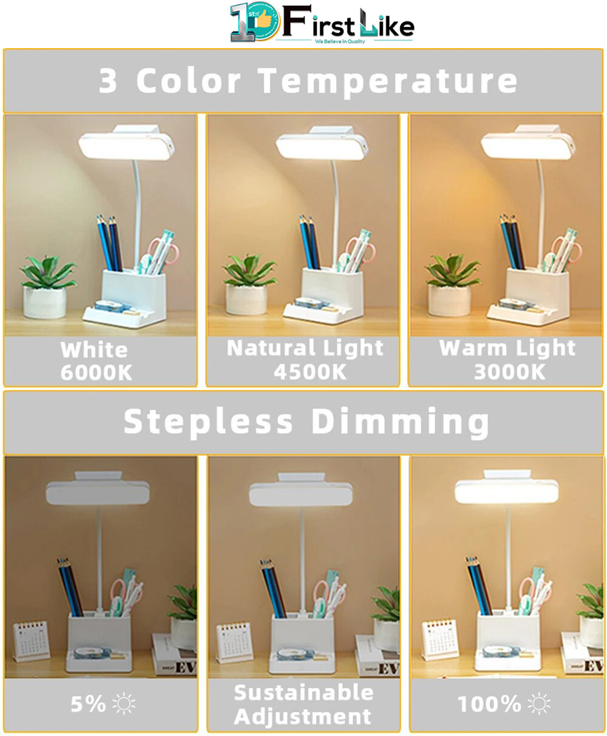 Image of iDOLESHOP LED Desk Lamp Touchable Reading Lights with Pen Holder Dimmable Night Light Study Lamp