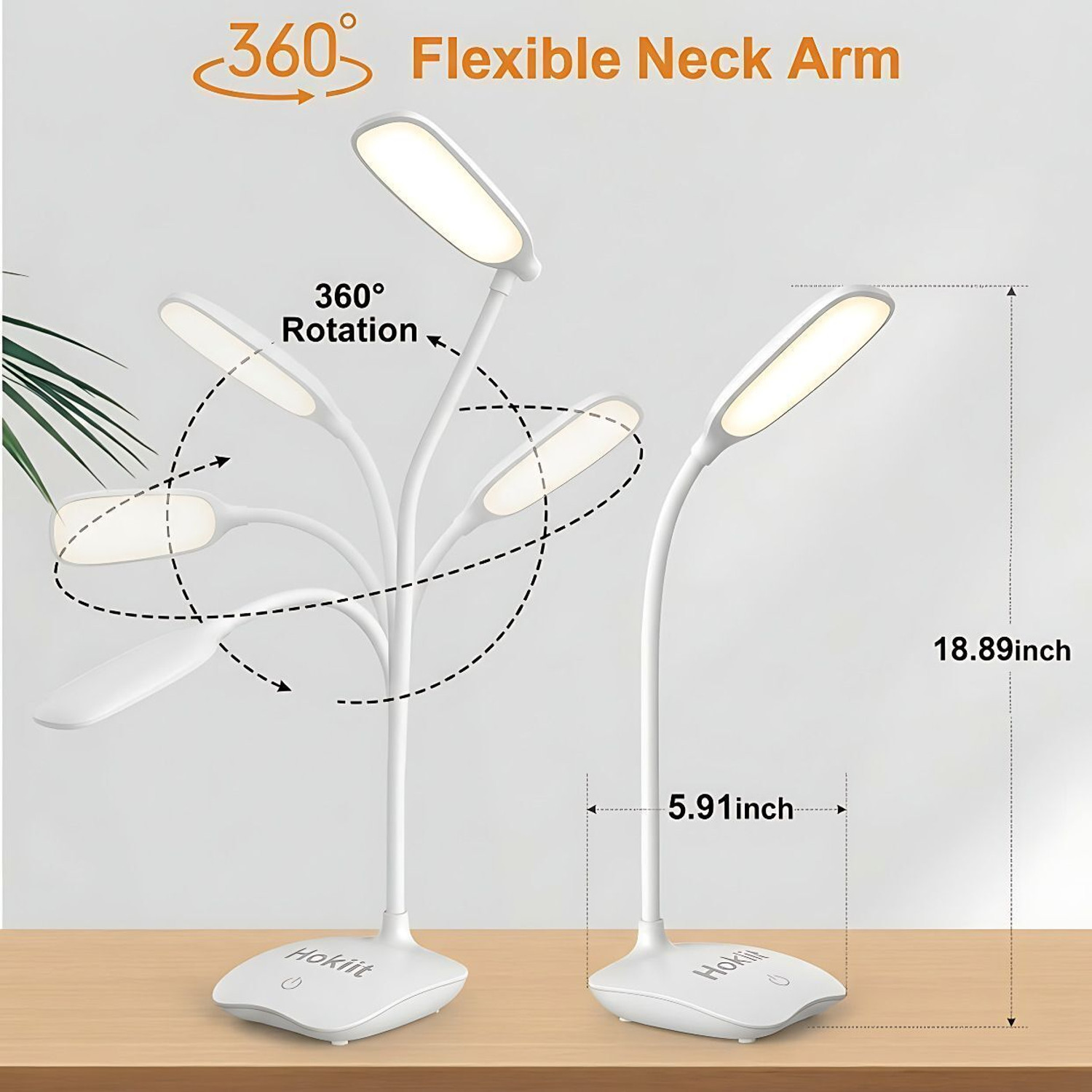 Image of Hokiit Desk Lamp Touch Sensor On /Off Study Lamp USB Rechargeable Study Lamp