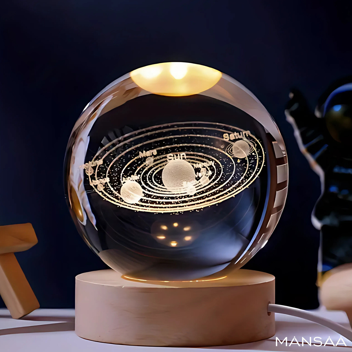 Image of MANSAA 3D Crystal Universe Night Lamp with Wooden Base for Living Room & Table Decor Night Lamp