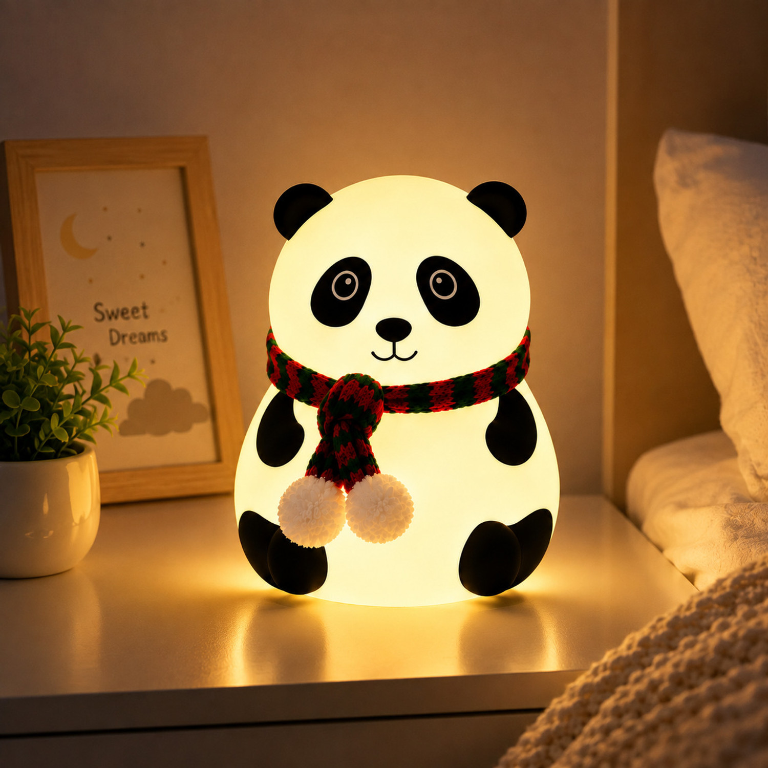 Image of DaduGirase Rechargeable Cute Panda Bedside Night Lamp with 7 Color LED and Warm Light Night Lamp
