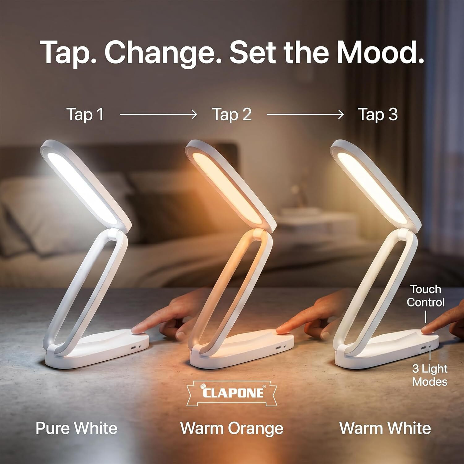 Image of CLPONE LED Desk Lamp Rechargeable Foldable for Study 3 Brightness Touch Control Study Lamp