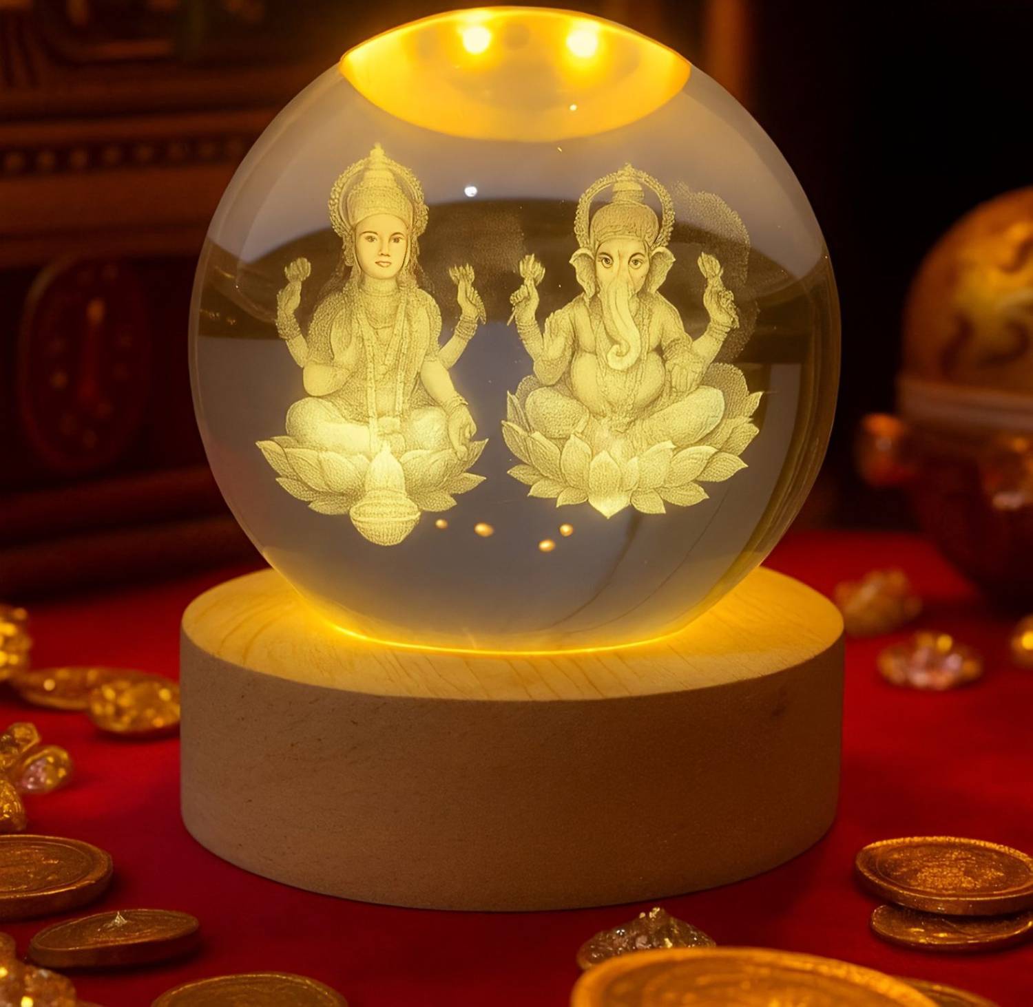 we ensign Diwali Lakshmi Ganesh 3D Crystal Ball Lamp For Home & F