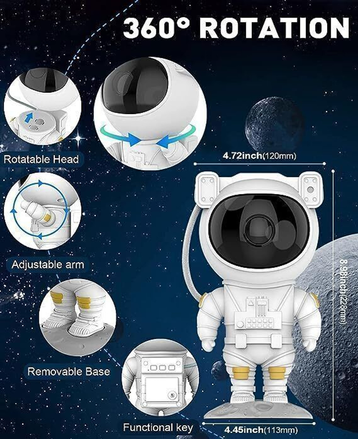 Image of KRIVAENTERPRIS Galaxy Night Light Astronaut Space Star Projector Nebula 360 Adjustable Head Night Lamp