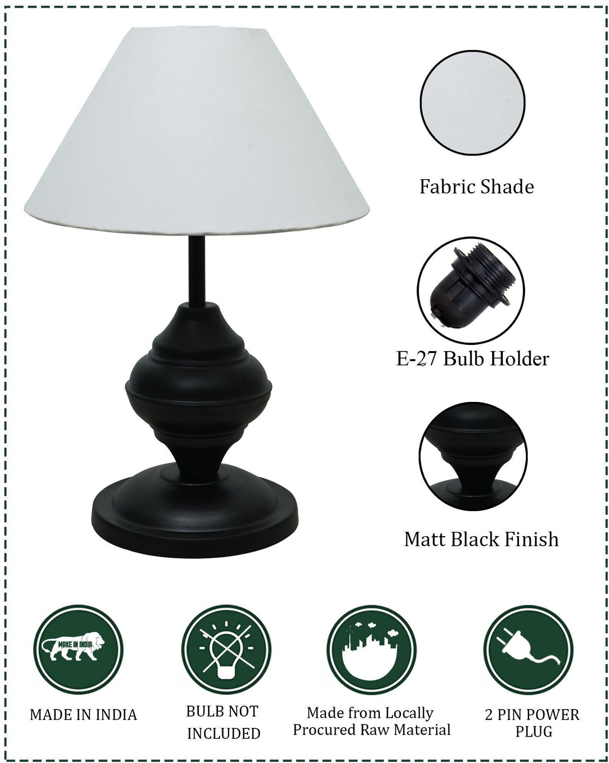 Image of Glowhere Modern Black Urn Table Lamp, White Cone Shade for Bedroom & Living Room Table Lamp