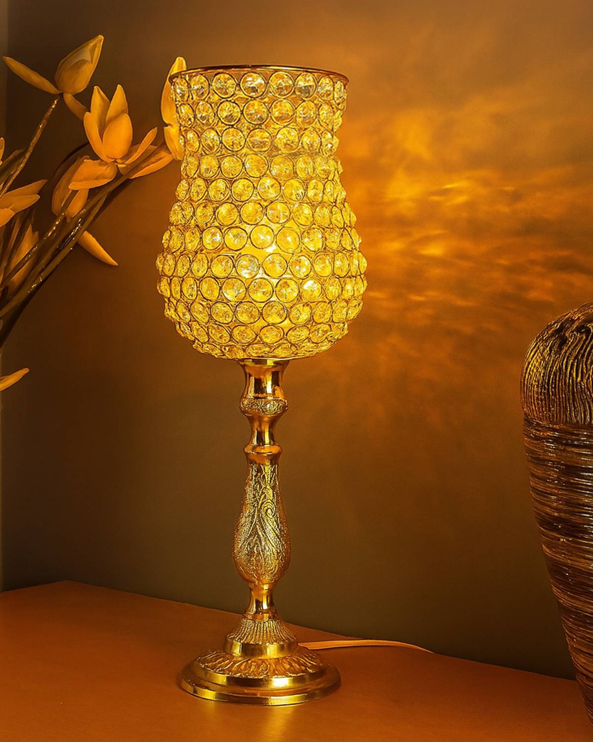 Homesake Classic Golden Crystal Lamp Table Lamp (43 cm, Yellow)