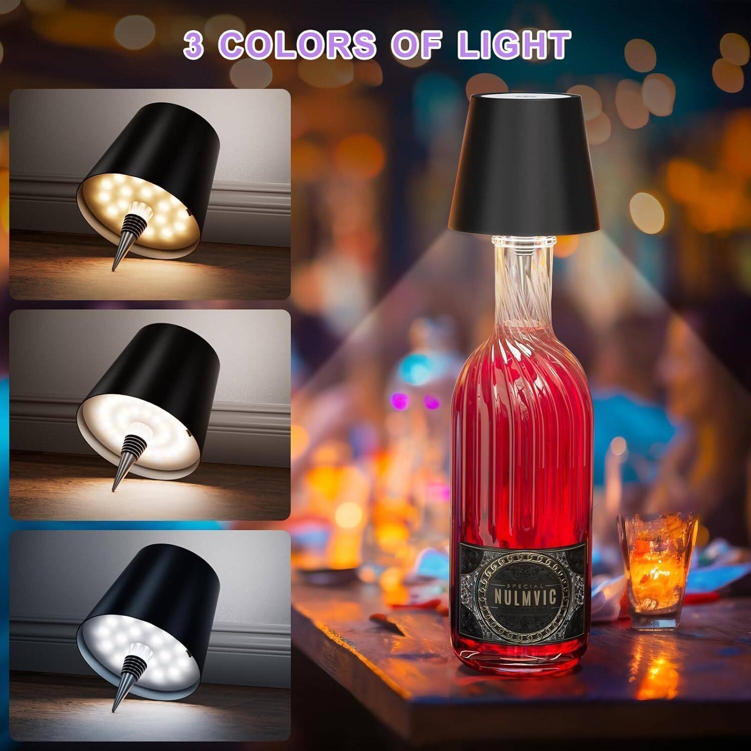 KIZJORYA Wine Lamp, LED Wireless Wine Bottle Lamp Shade Table Lamp