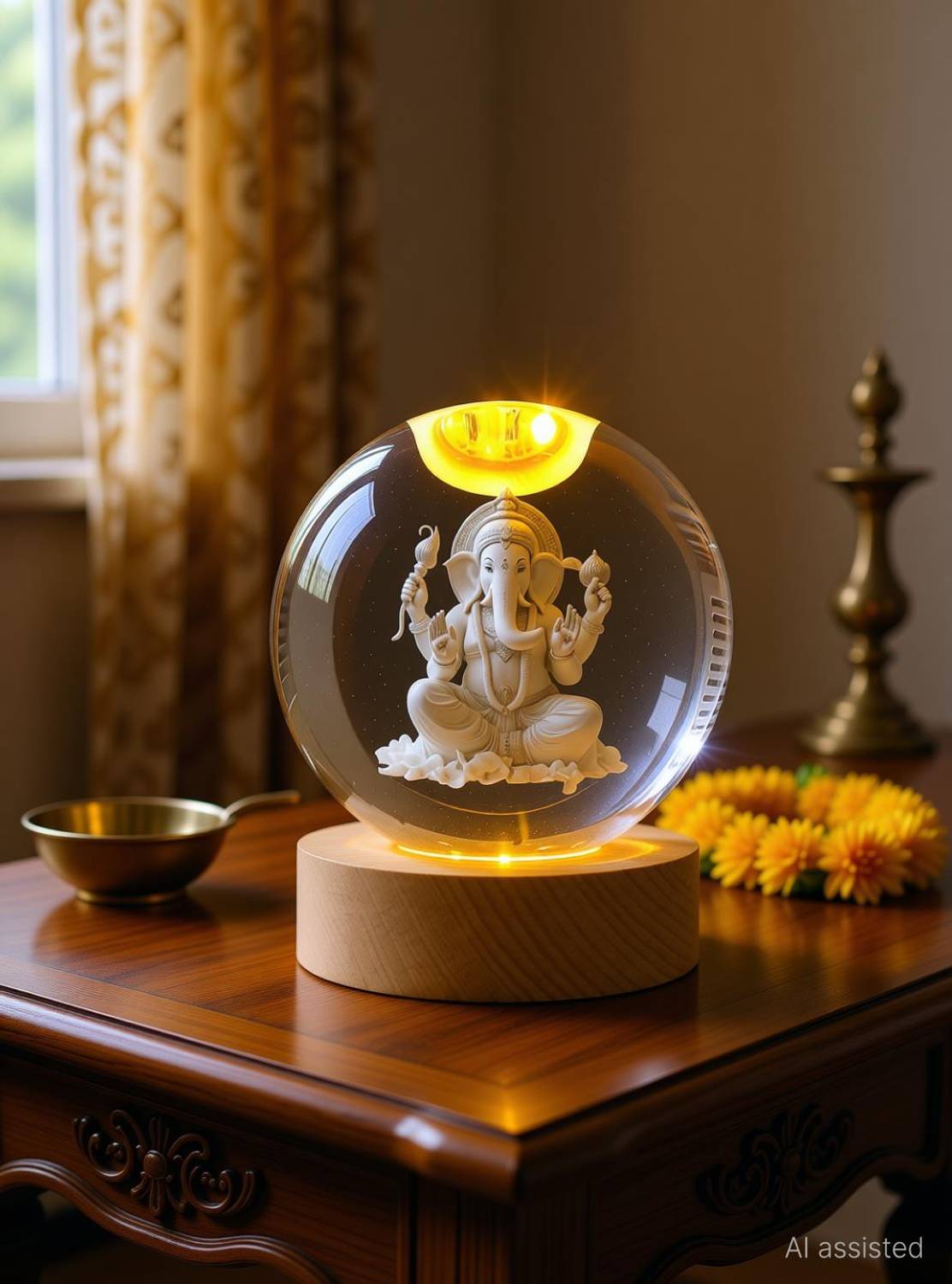 carfrill 3D USB LED Laxmi & Ganesh Crystal Ball Night Lamp - Home Decor Table Lamp
