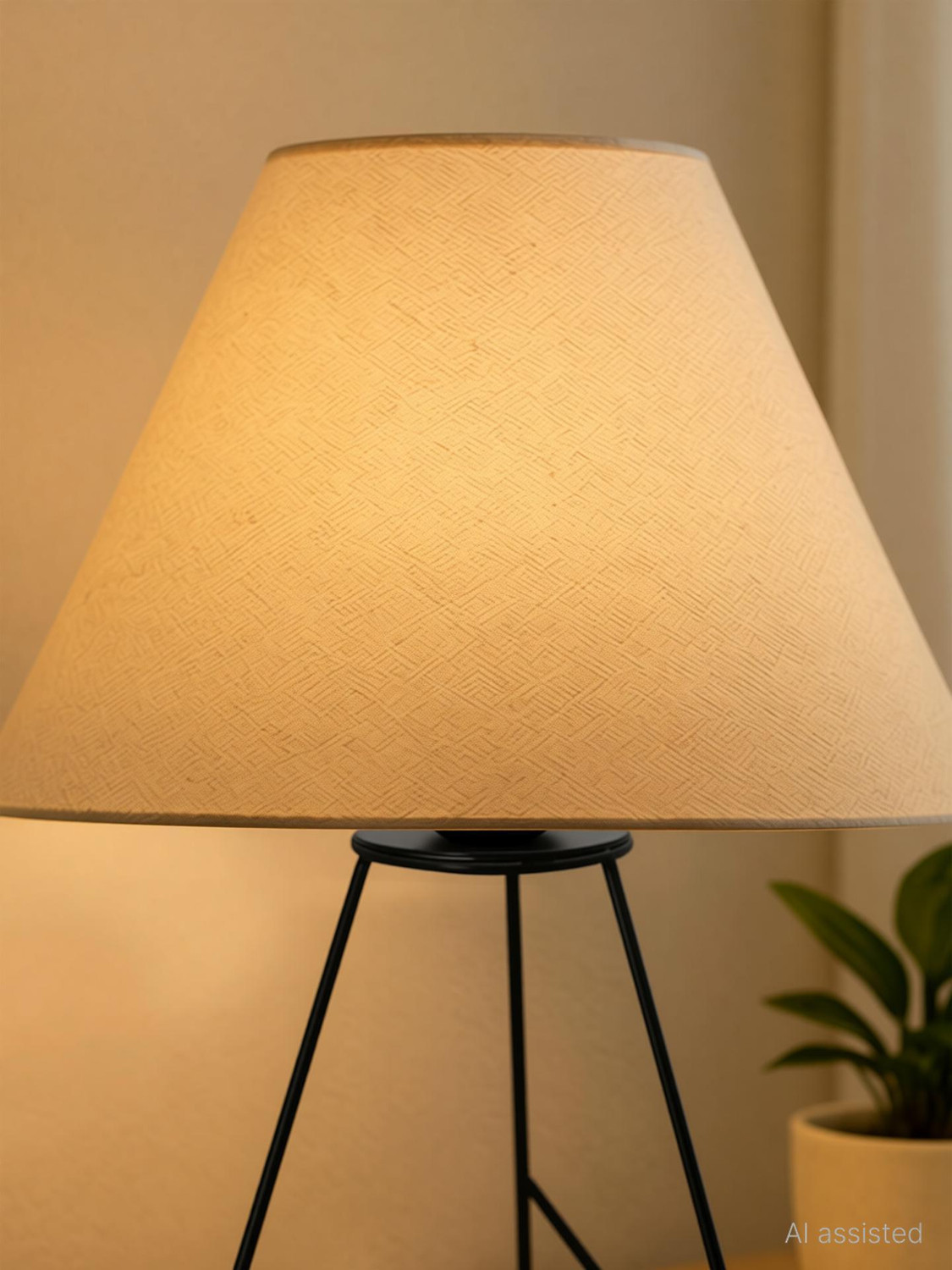 Image of Glowhere Retro Matt Black Wire Table Lamp, Khadi Cone Shade for Living Room & Home Decor Table Lamp