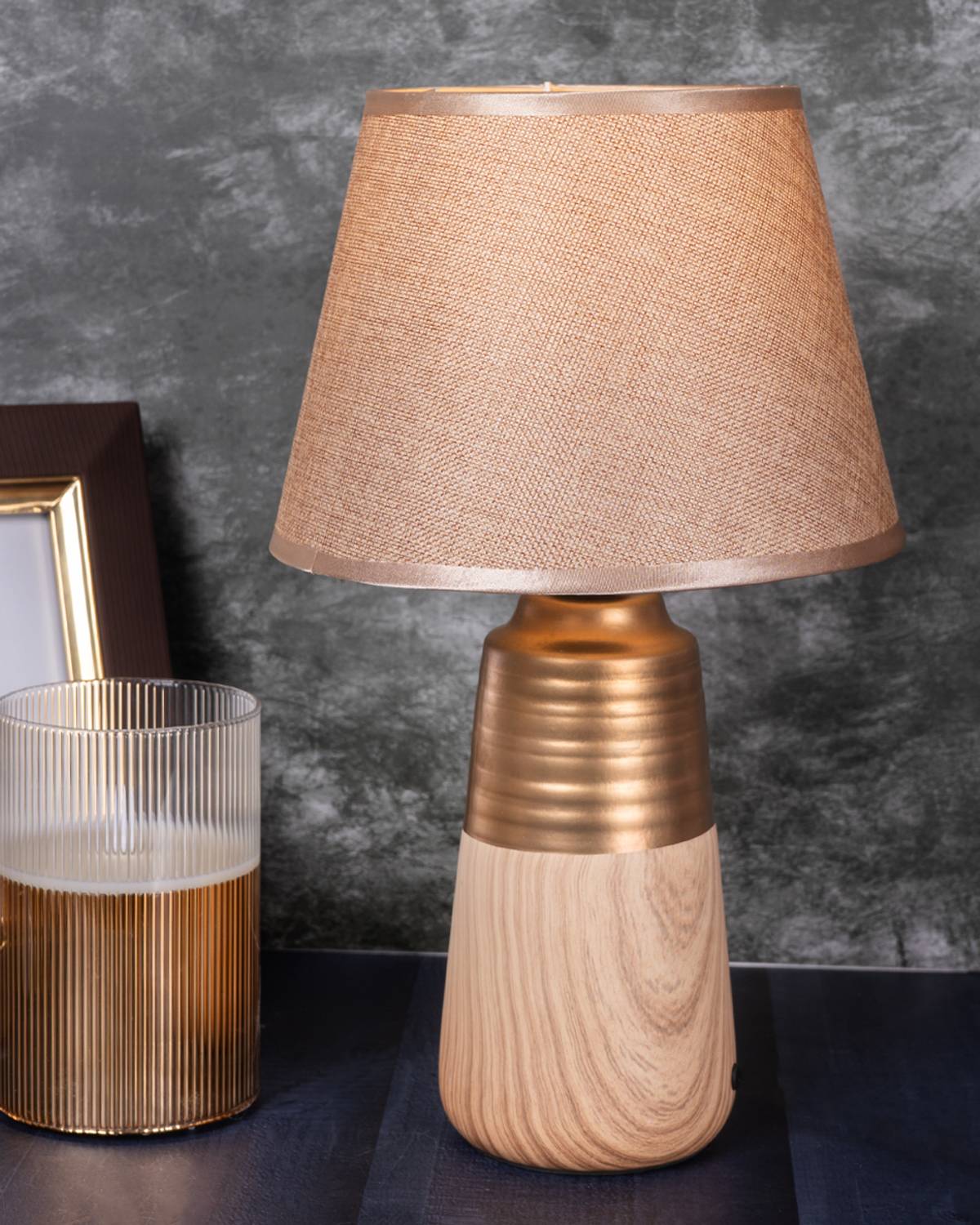 AARVIDECOR Beige Table Lamp With Stylish Design Fabric Lampshade Ceramic Base Table Lamp