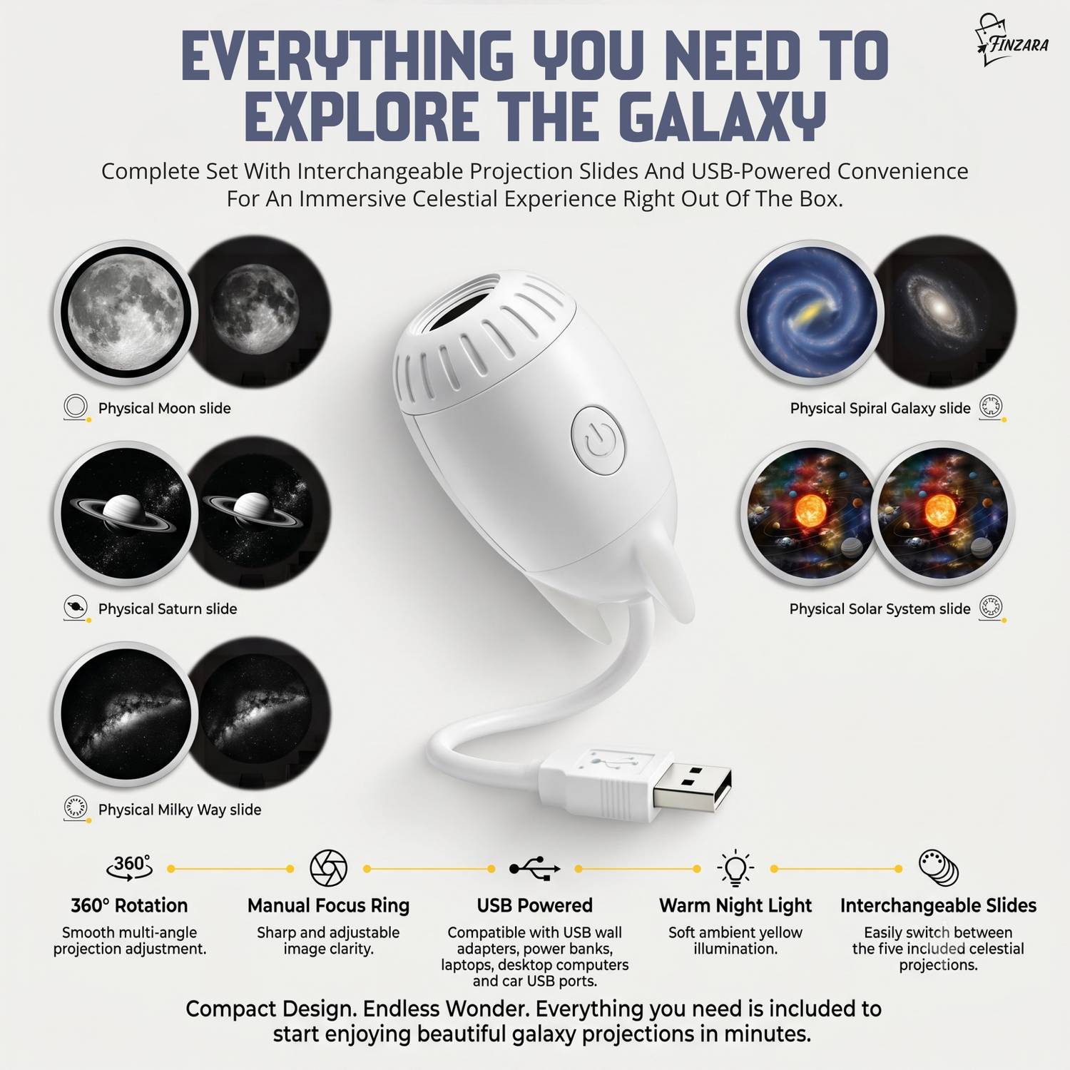 Finzara 2-in-1 Mini Galaxy Projector Night Light - Image 3