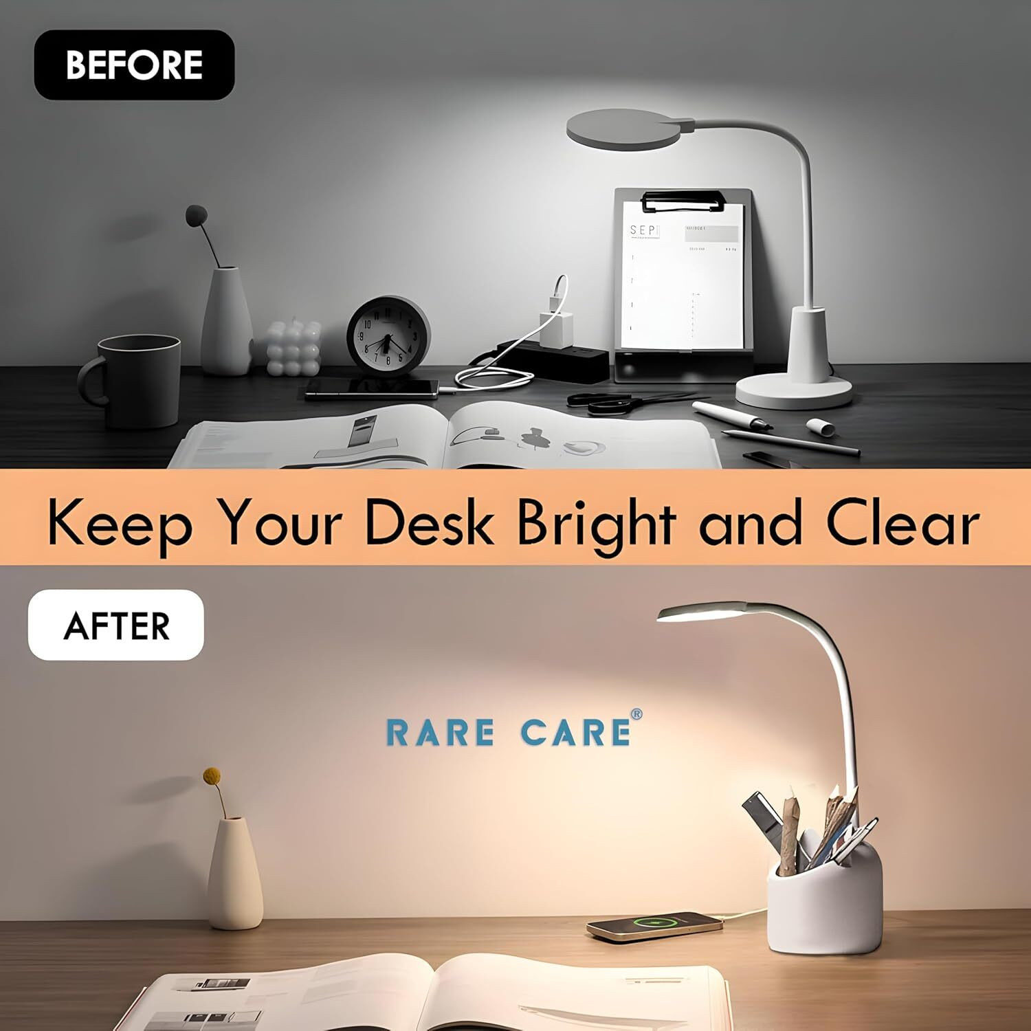 Image of CRENTILA 3 Colour Mode Rechargeable LED Study /Table /Desk Lamp for study | with Pen Holder Study Lamp