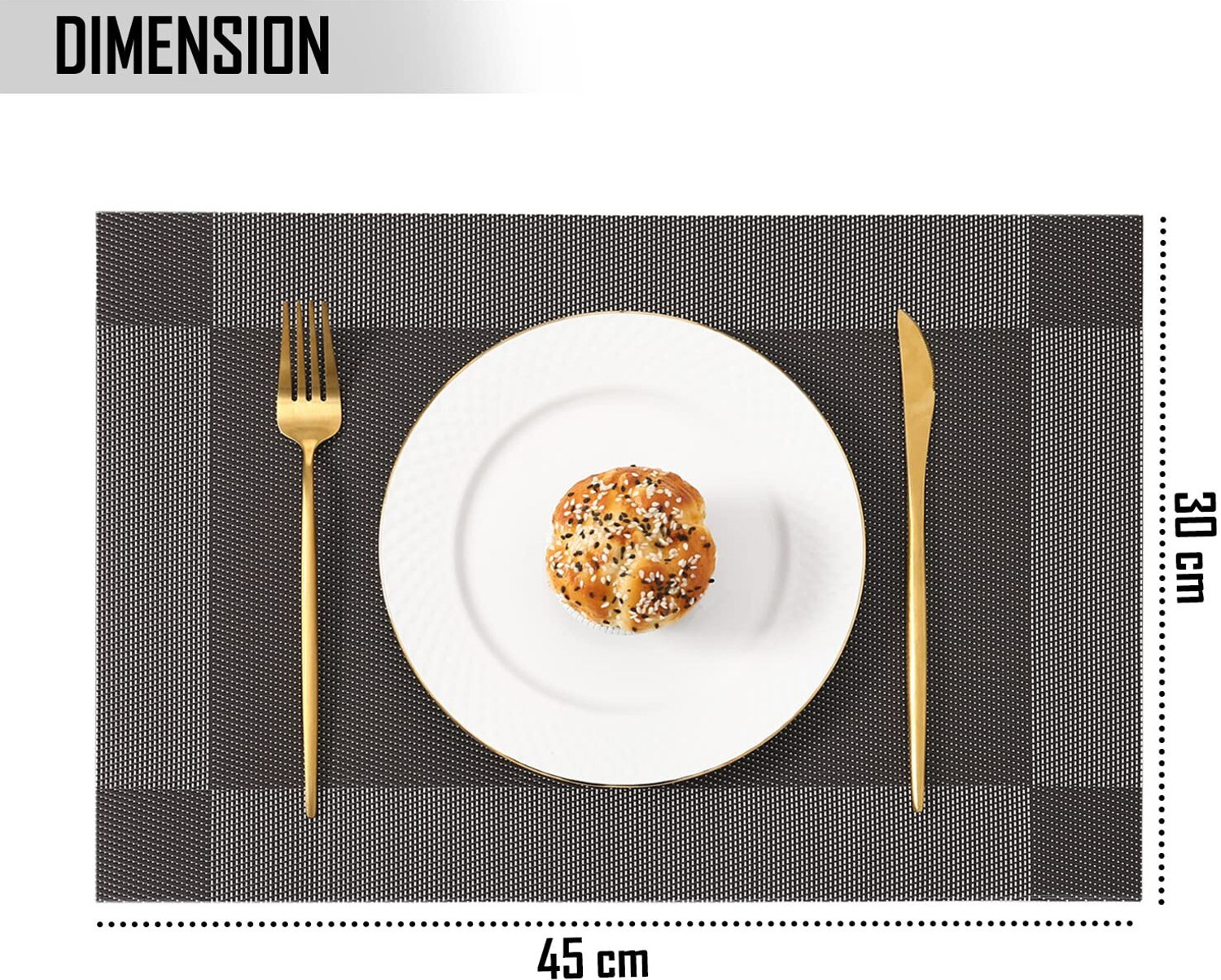 Image of CASA FURNISHING Rectangular Pack of 6 Table Placemat (Grey, Black, PVC)