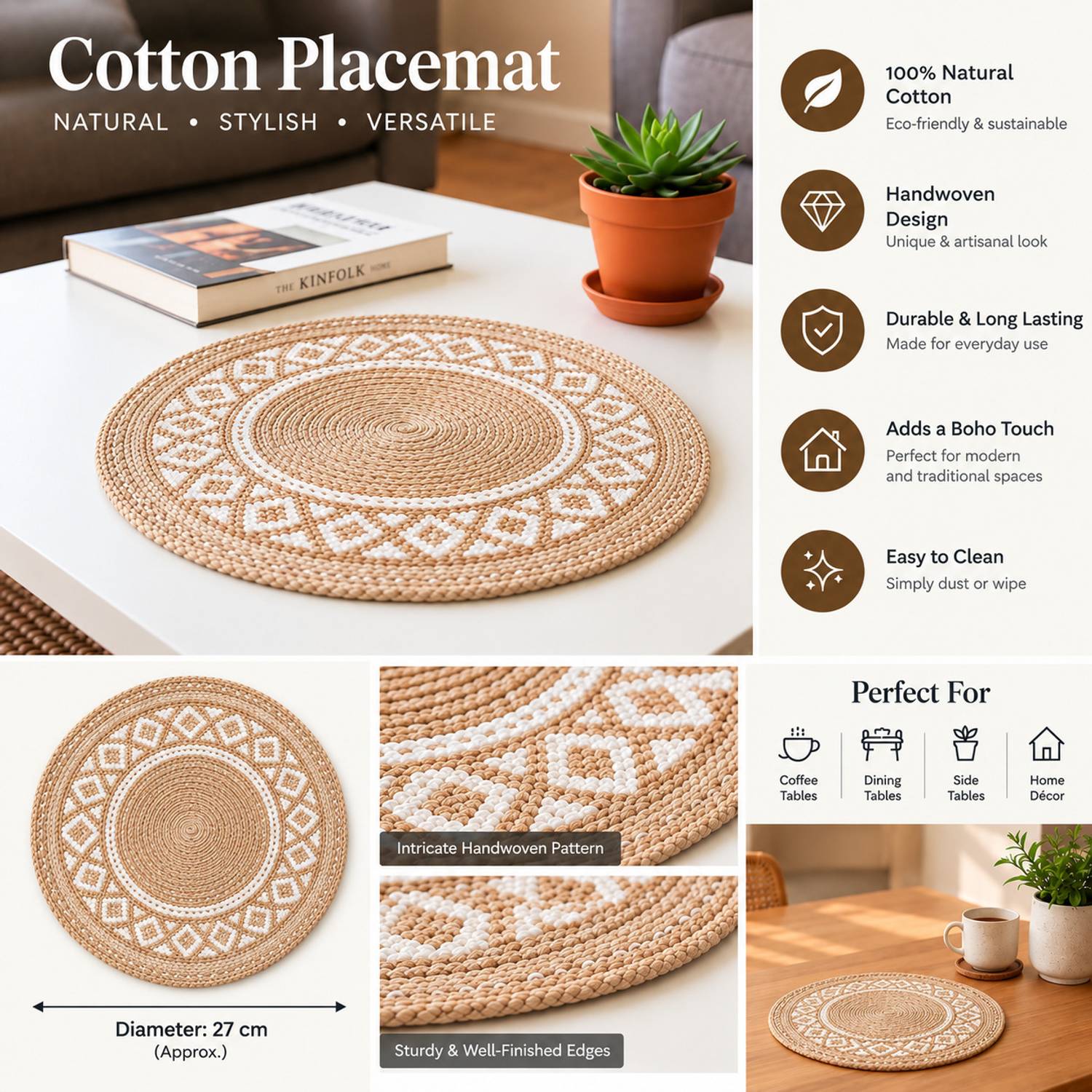 Artistic Den Round Pack of 1 Table Placemat
