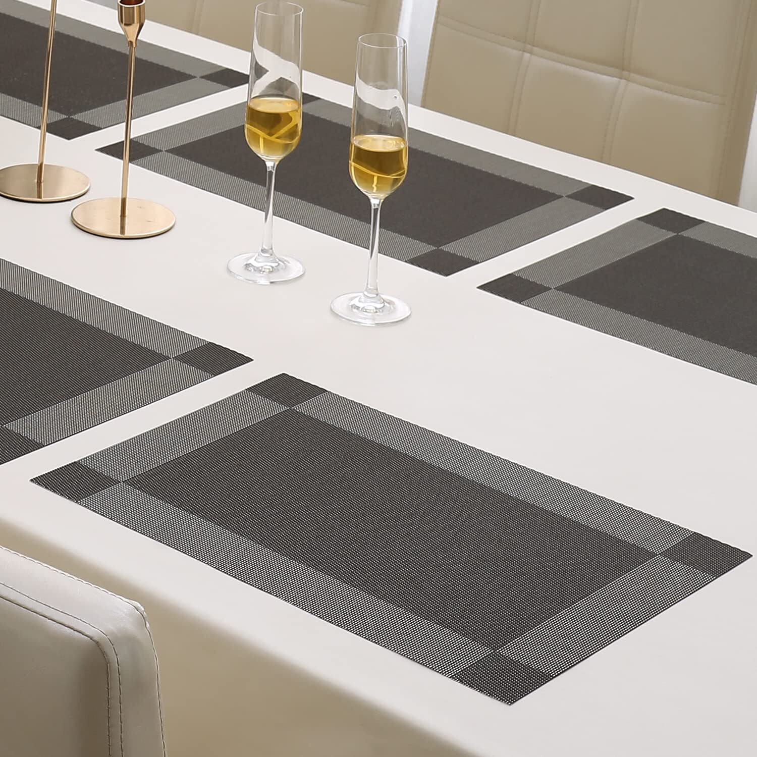 Image of CASA FURNISHING Rectangular Pack of 6 Table Placemat (Grey, Black, PVC)