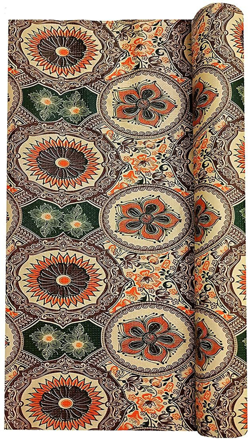 Image of Best Indeed 10 Meter Rectangular Long Shelf Liner Yellow Round Rangoli, Size - 45 x 1000 cm