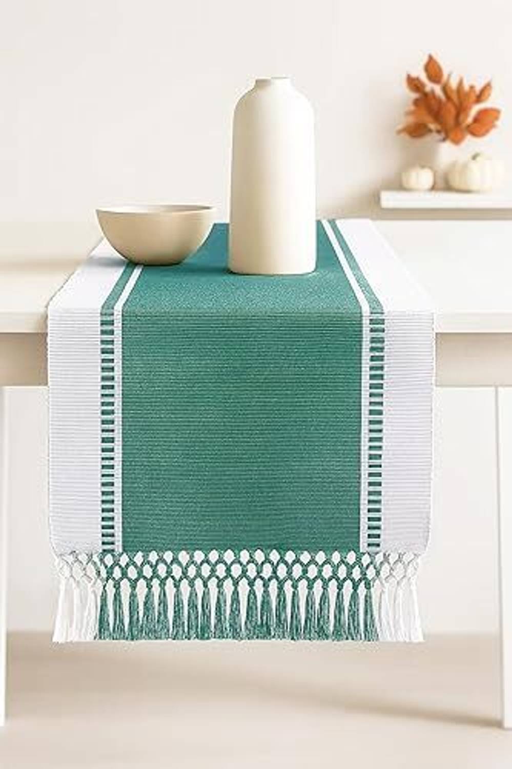 Bloomtex Dark Green, White 137 cm Reversible Table Runner