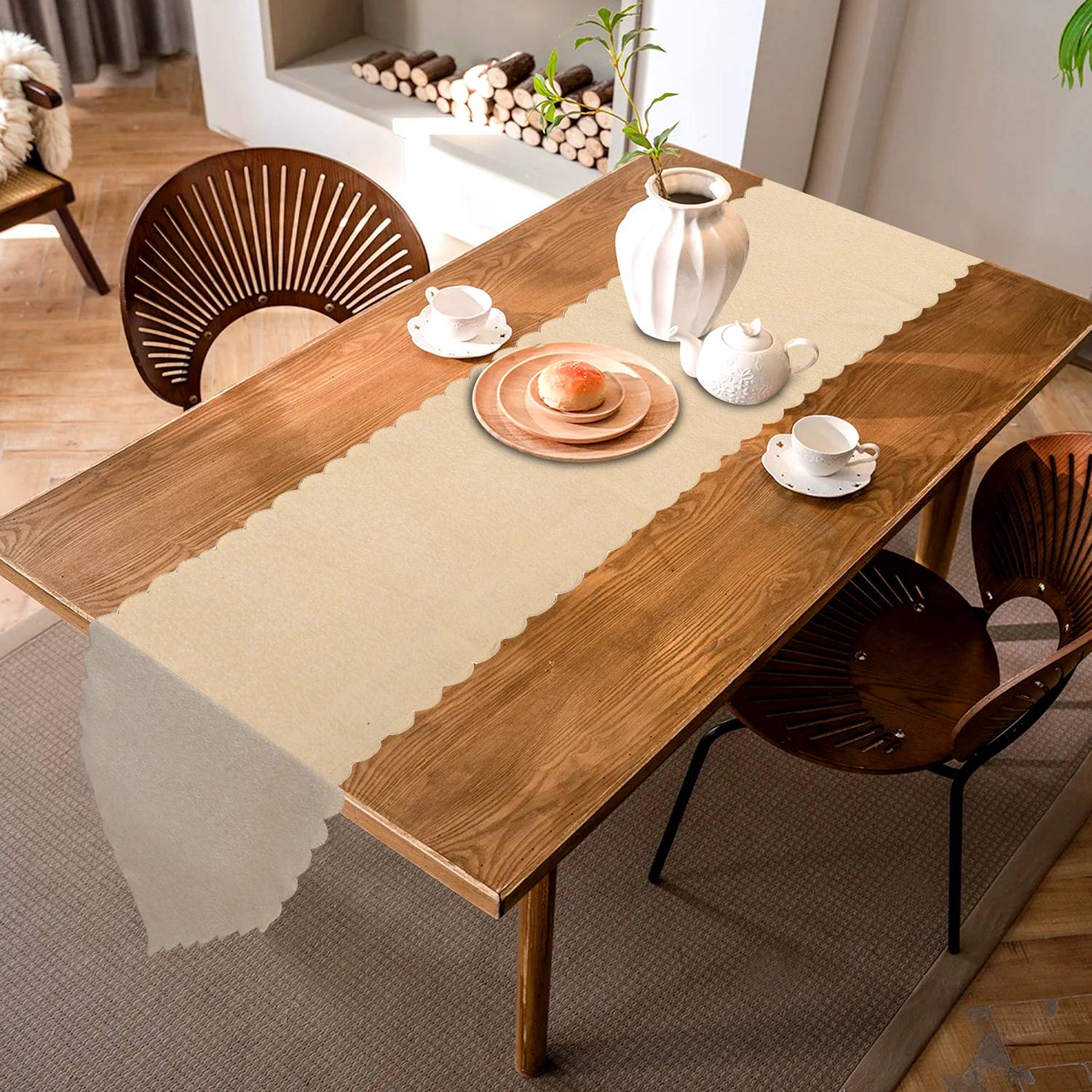 A.P HANDLOOM Beige 20 cm Table Runner