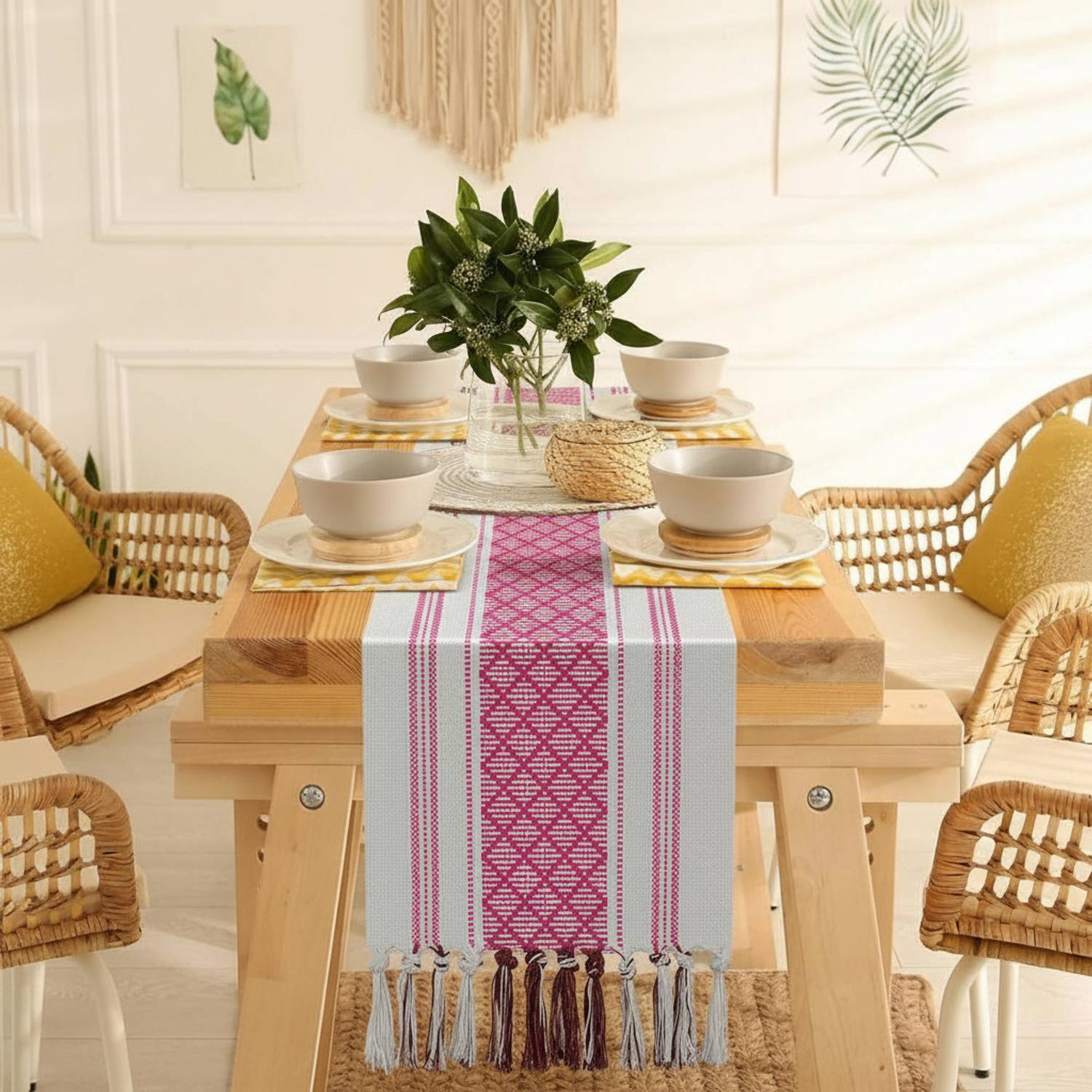 Bloomtex Pink, White 137 cm Reversible Table Runner