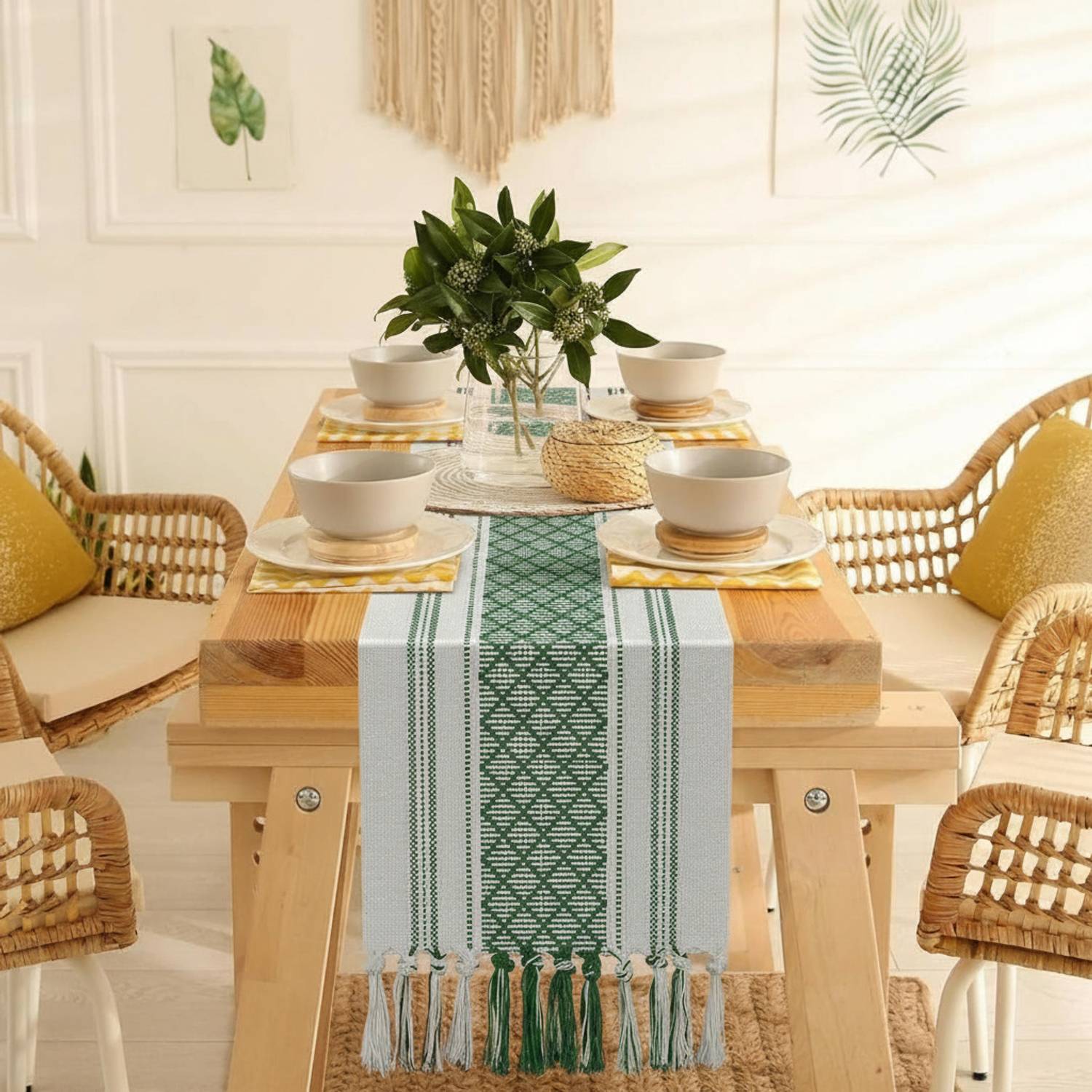 Bloomtex Dark Green, White 137 cm Reversible Table Runner