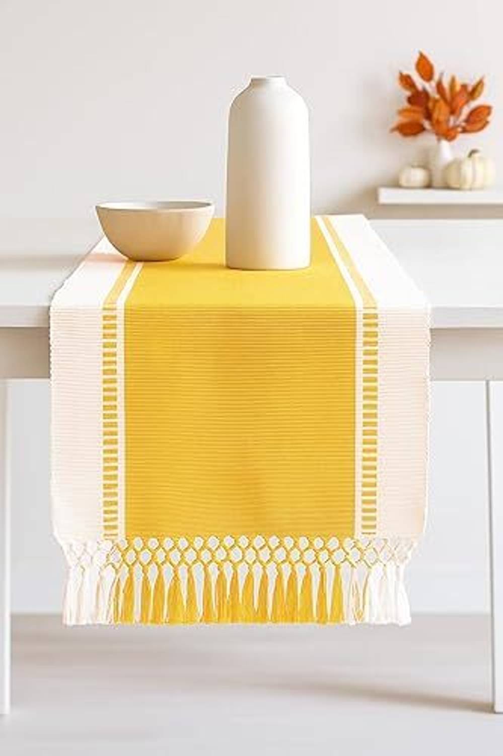 Bloomtex Yellow, White 137 cm Reversible Table Runner