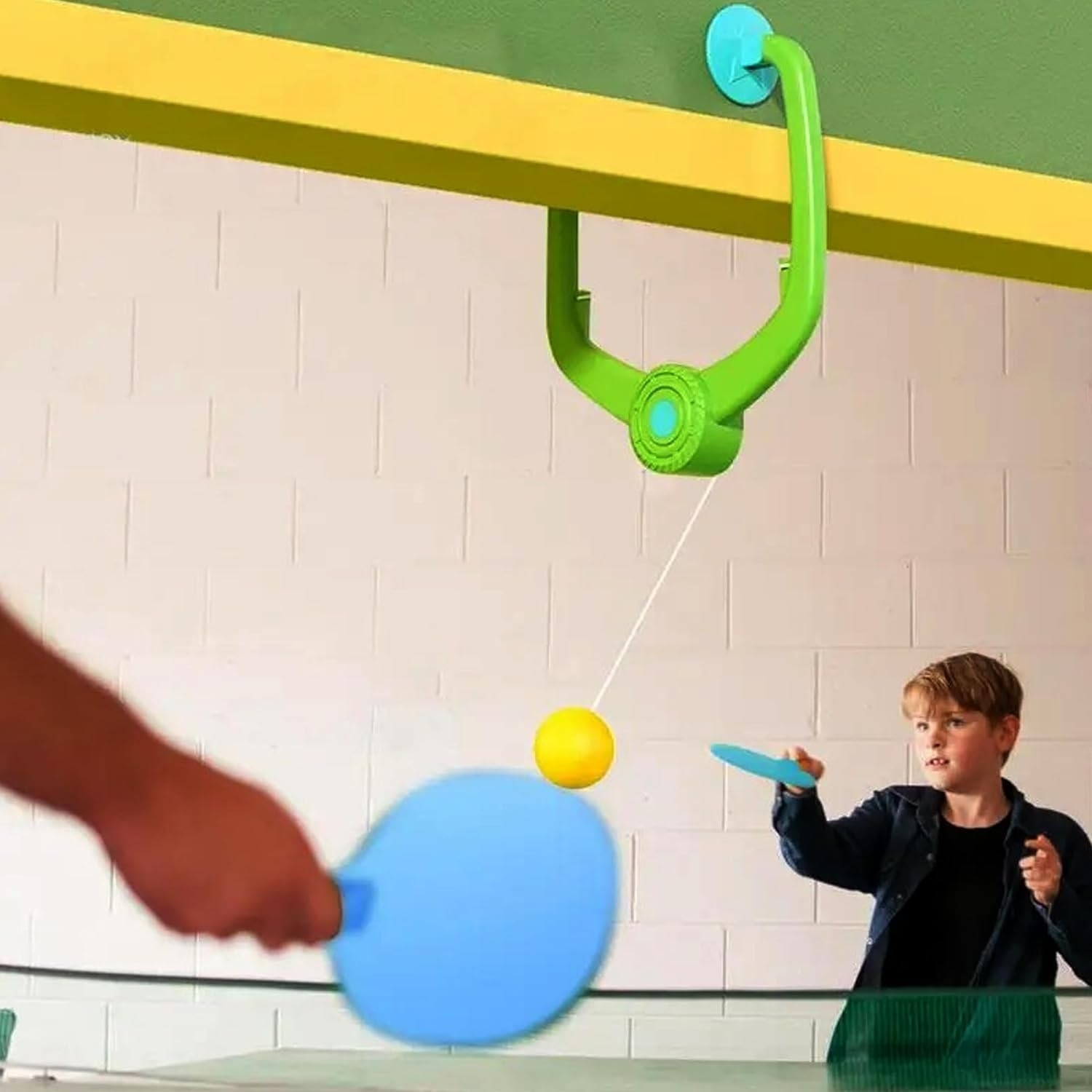 Image of ELEPHYN Kids Hanging Table Tennis Trainer Set with 2 Paddles & Elastic Balls Stationary Indoor Table Tennis Table
