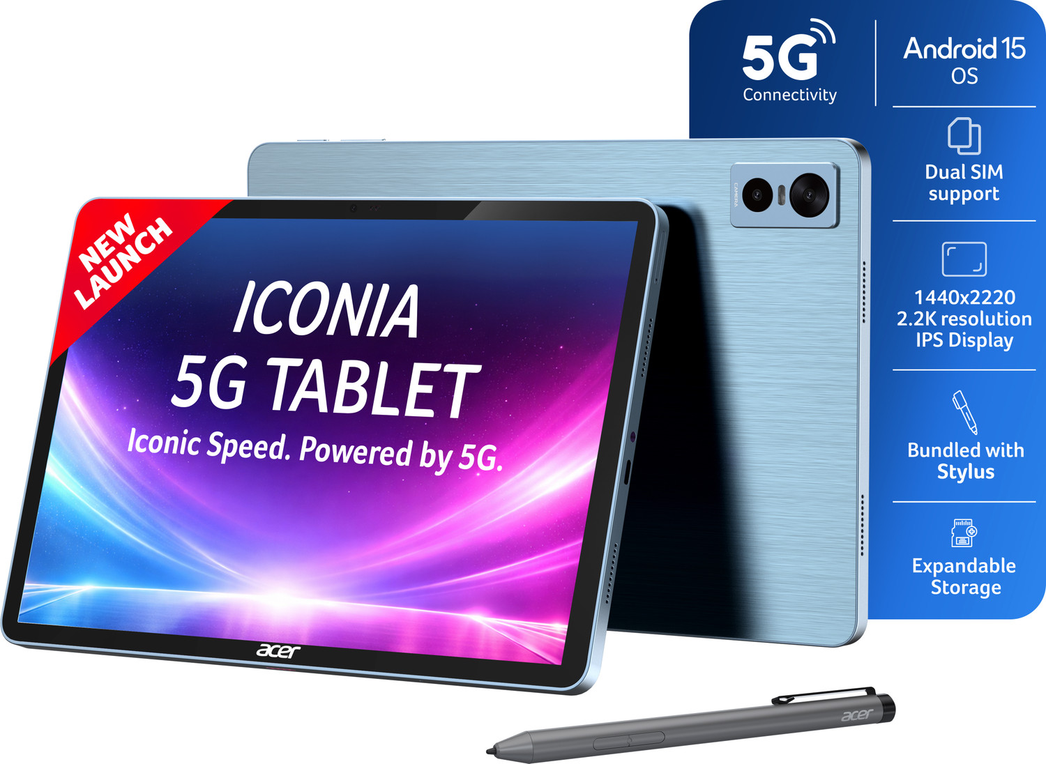Image of Acer Iconia iM11-22M5G with Stylus 8 GB RAM 128 GB ROM 11.45 inch with Wi-Fi+5G MediaTek 8791 CPU - Octa core Up to 2.4 Ghz Tablet (Blue)