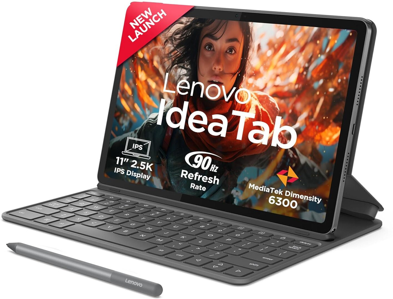 Image of Lenovo Idea Tab with Folio Keyboard + Tab Pen Wi-Fi + 5G 256 GB RAM 8 GB ROM 11 inch with Wi-Fi+5G MediaTek Dimensity 6300 Tablet (Grey)