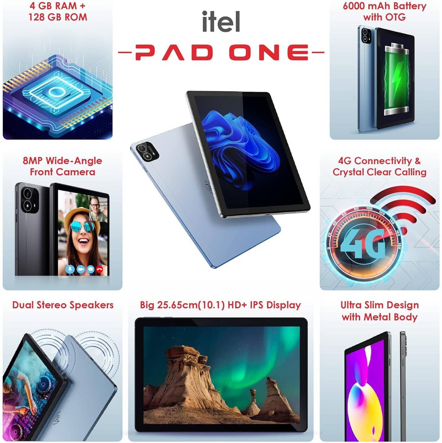 itel Pad One 4GB RAM 128GB ROM 10.1 inch 4G Tablet Blue - Image 3