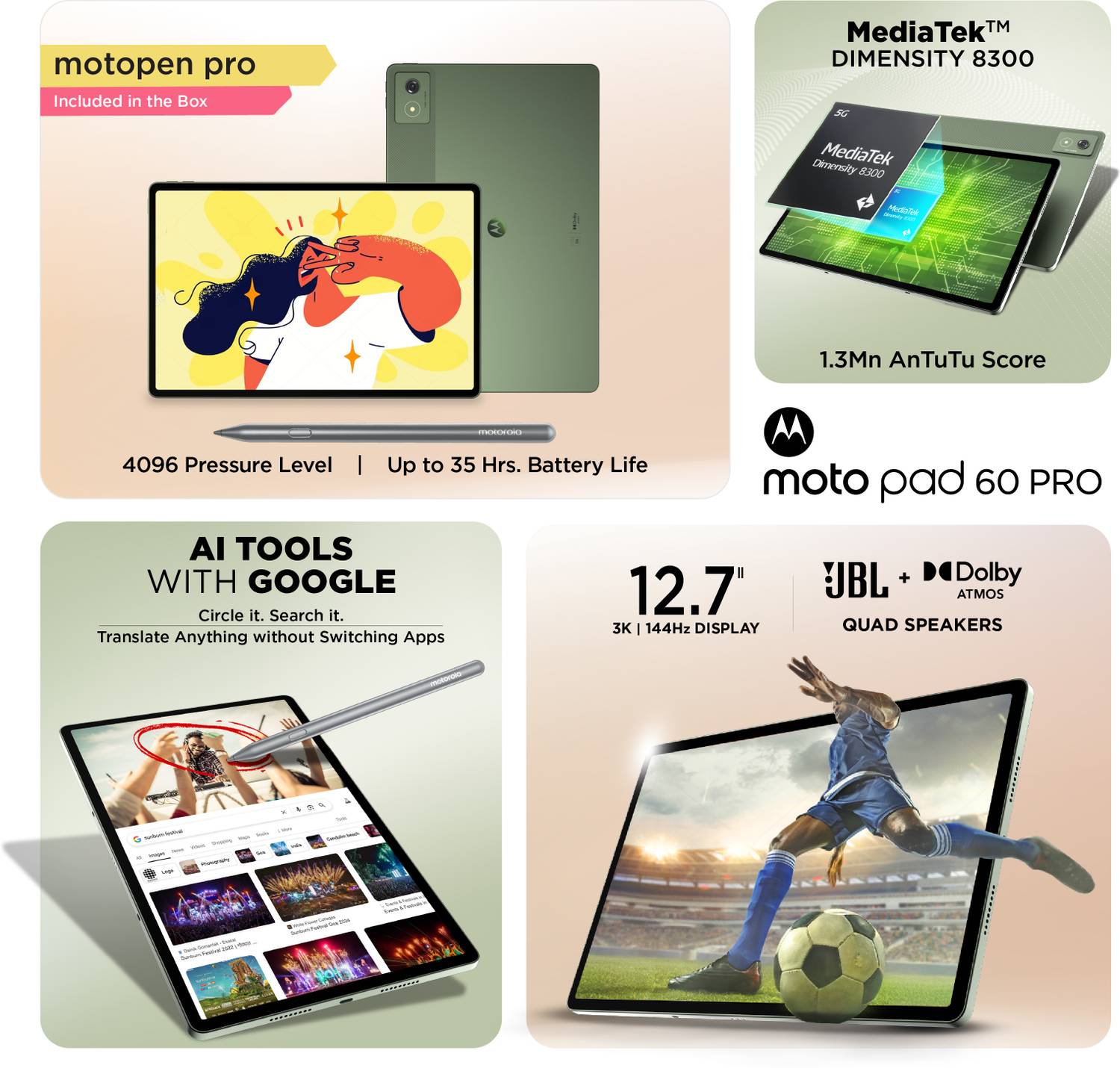 Motorola Pad 60 Pro 8GB 128GB 12.7 inch Wi-Fi Bronze 8300 Tablets - Image 2