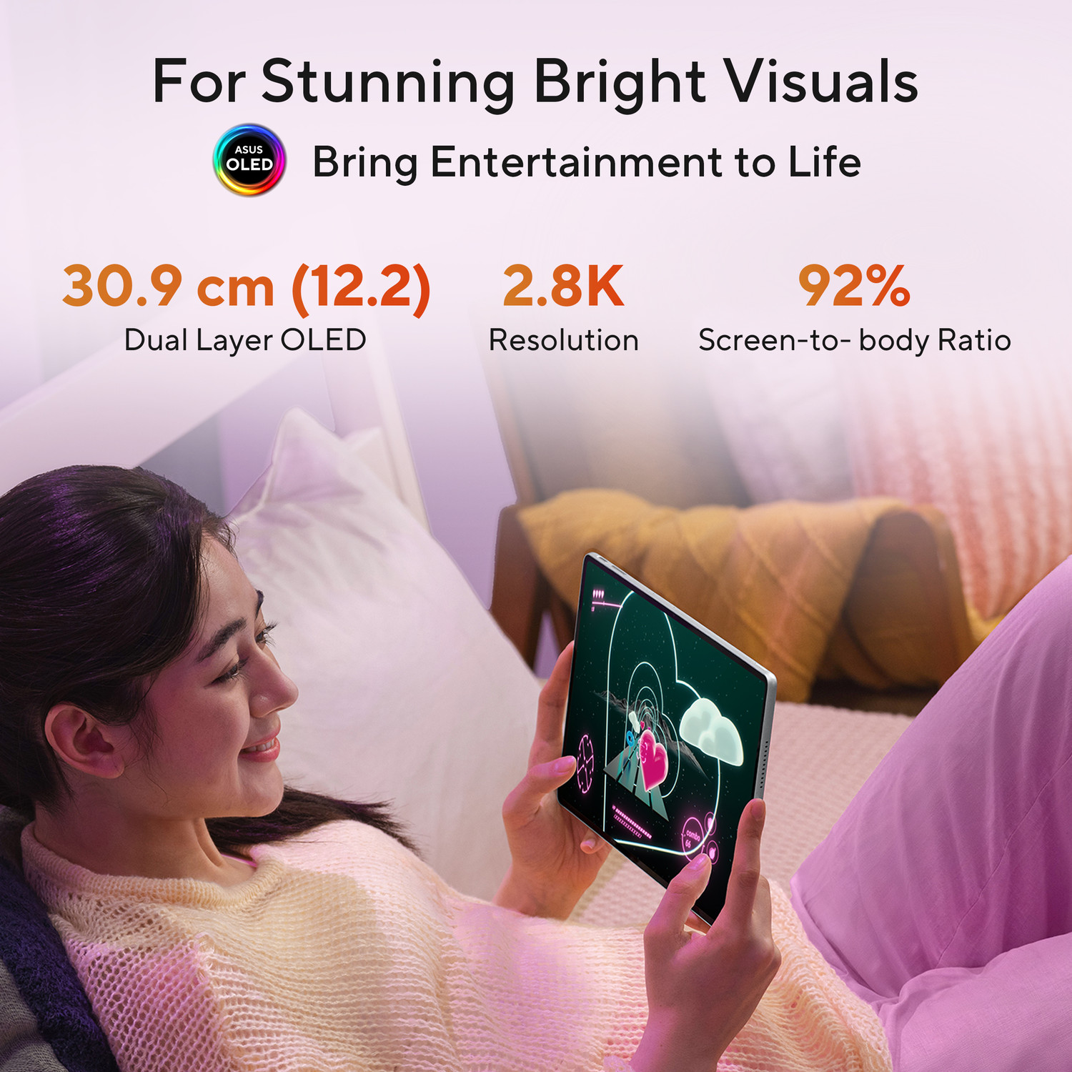 Image of ASUS Pad (12.2inch) 2.8K 2000Nits OLED, MediaTek D8300, 8 GB RAM 128 GB ROM 12.2 inch with Wi-Fi Only Tablet (Pure White)