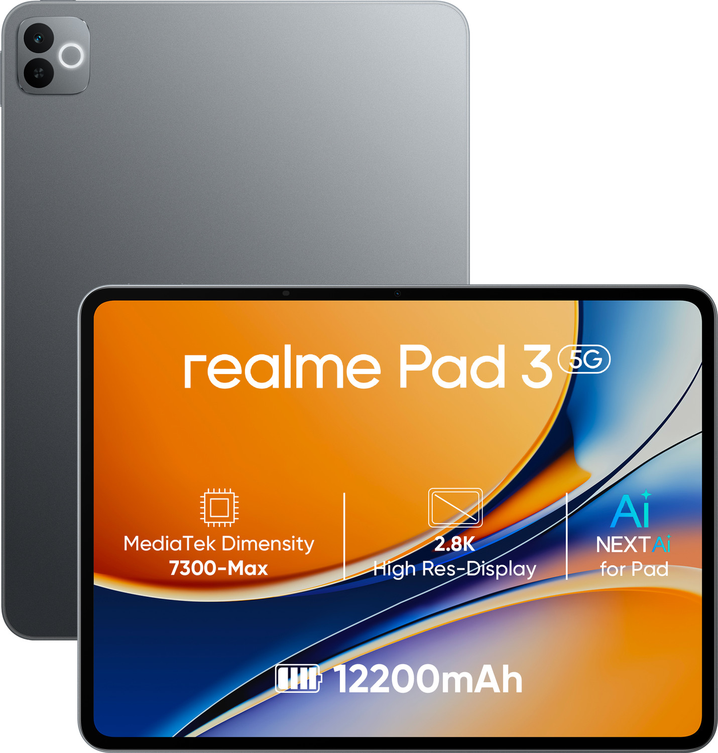 Image of realme Pad 3 with biggest battery in segment 8 GB RAM 128 GB ROM 11.6 inch with Wi-Fi+5G MediaTek Dimensity 7300-Max Tablet (Space Grey)