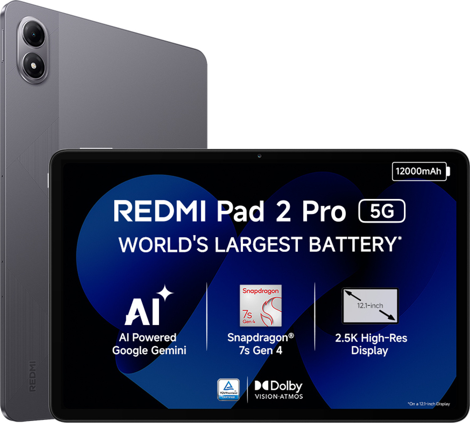 Image of REDMI Pad 2 Pro 5G 8 GB RAM 256 GB ROM 12.1 inch with Wi-Fi+5G Gaming Qualcomm Snapdragon 7s Gen 4 Tablet (Graphite Grey)