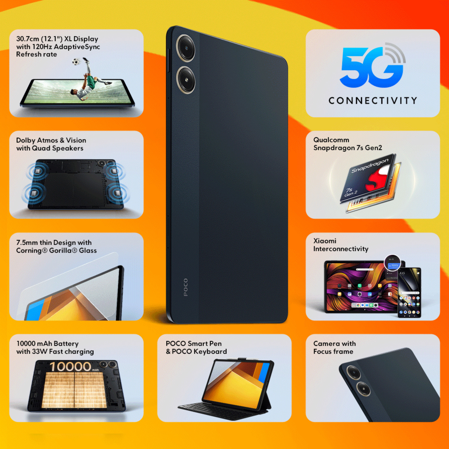 Image of POCO Pad 5G 8 GB RAM 256 GB ROM 12.1 inch with Wi-Fi+5G Qualcomm Snapdragon 7s Gen 2 Tablet (Cobalt Blue)