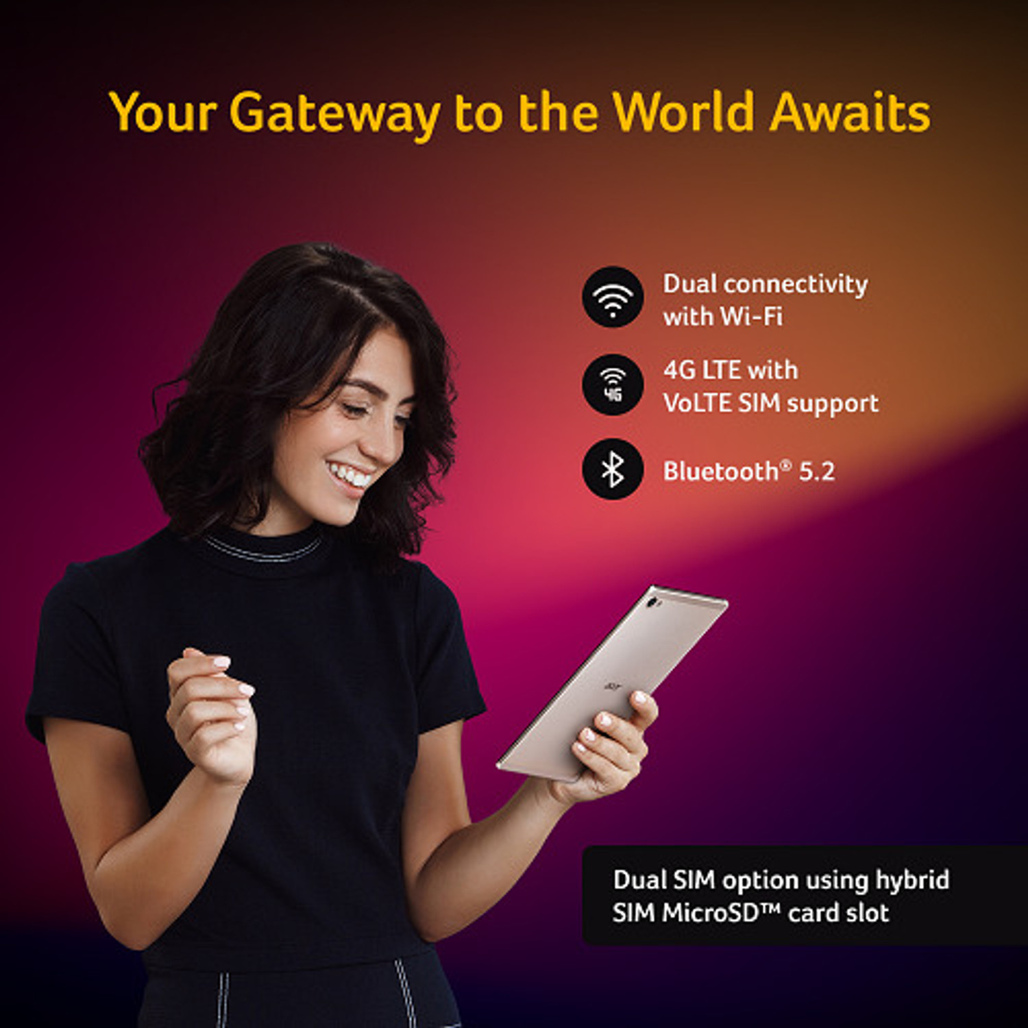 Image of Acer Iconia Tab 4 GB RAM 64 GB ROM 8.7 inch with Wi-Fi+4G MediaTek Helio P22T (8768T) Tablet (Gold)